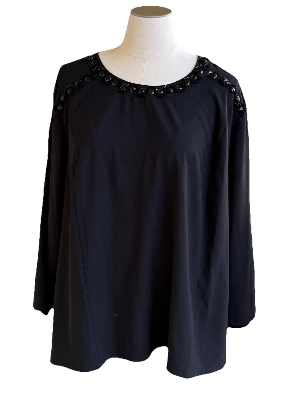 NWT Catherines Blouse Plus 5x 34W 36W Black Chiffon Jeweled Top Dressy Party