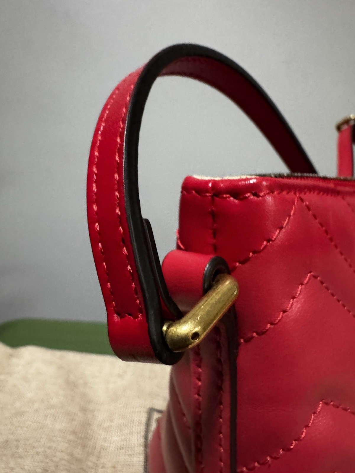 Gucci GG Marmont Matelassé Red Leather Small Shoulder Bag Zip Top Italy