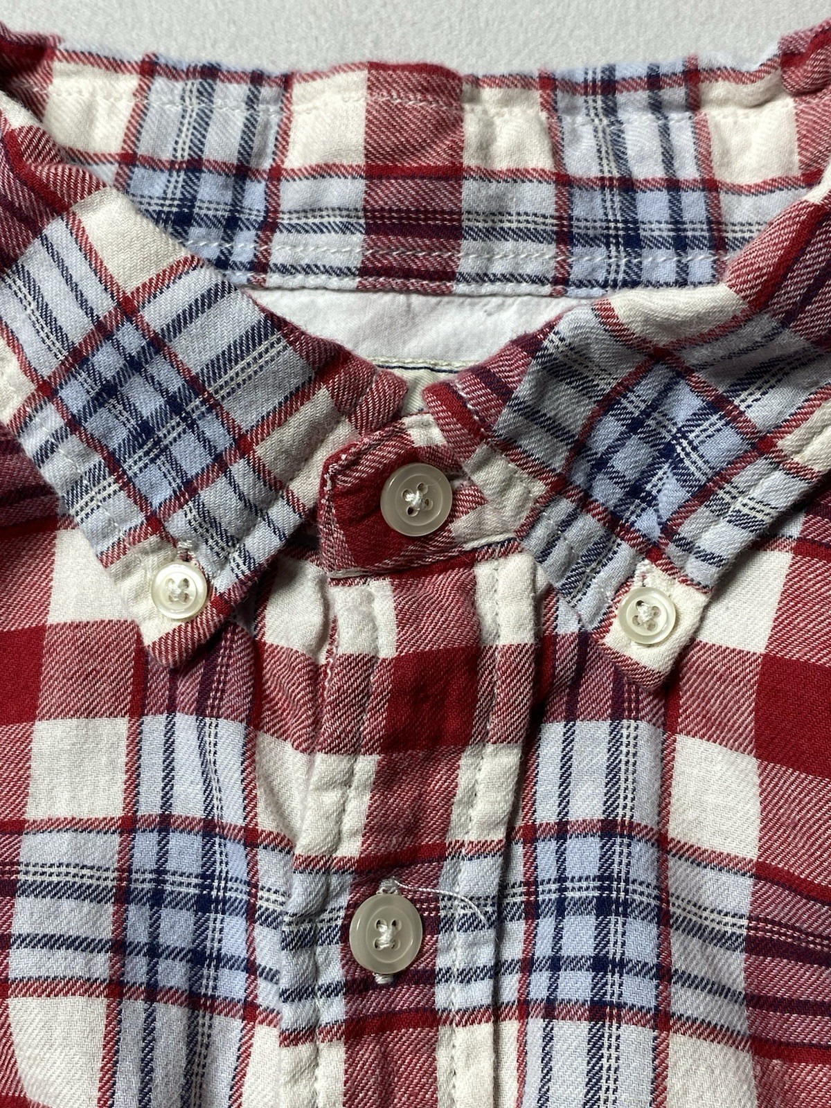 Grayers Clothiers Mens Large Plaid Button Down Shirt Cotton Linen Red Blue