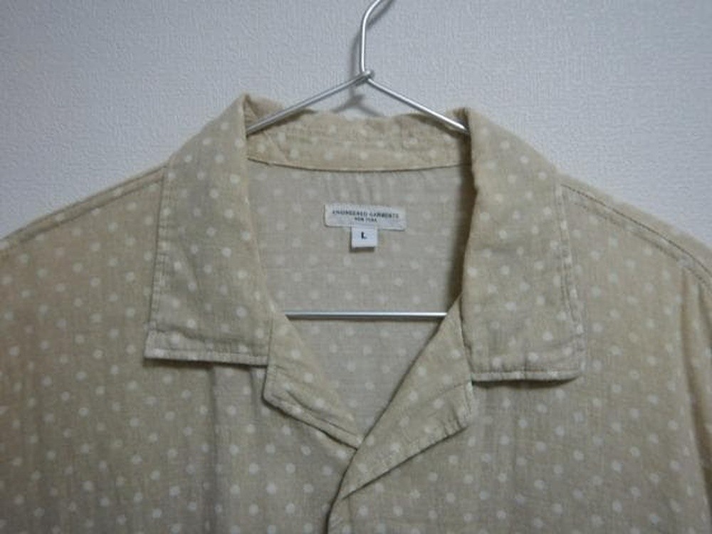 ENGINEERED GARMENTS Open Collar Shirt Beige Dot L USA Made Cuban Style F/S