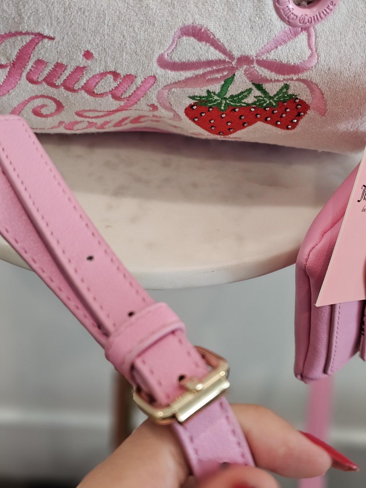 Juicy Couture Pink Strawberry Satchel Top Handle Bag Zip Adjustable Strap
