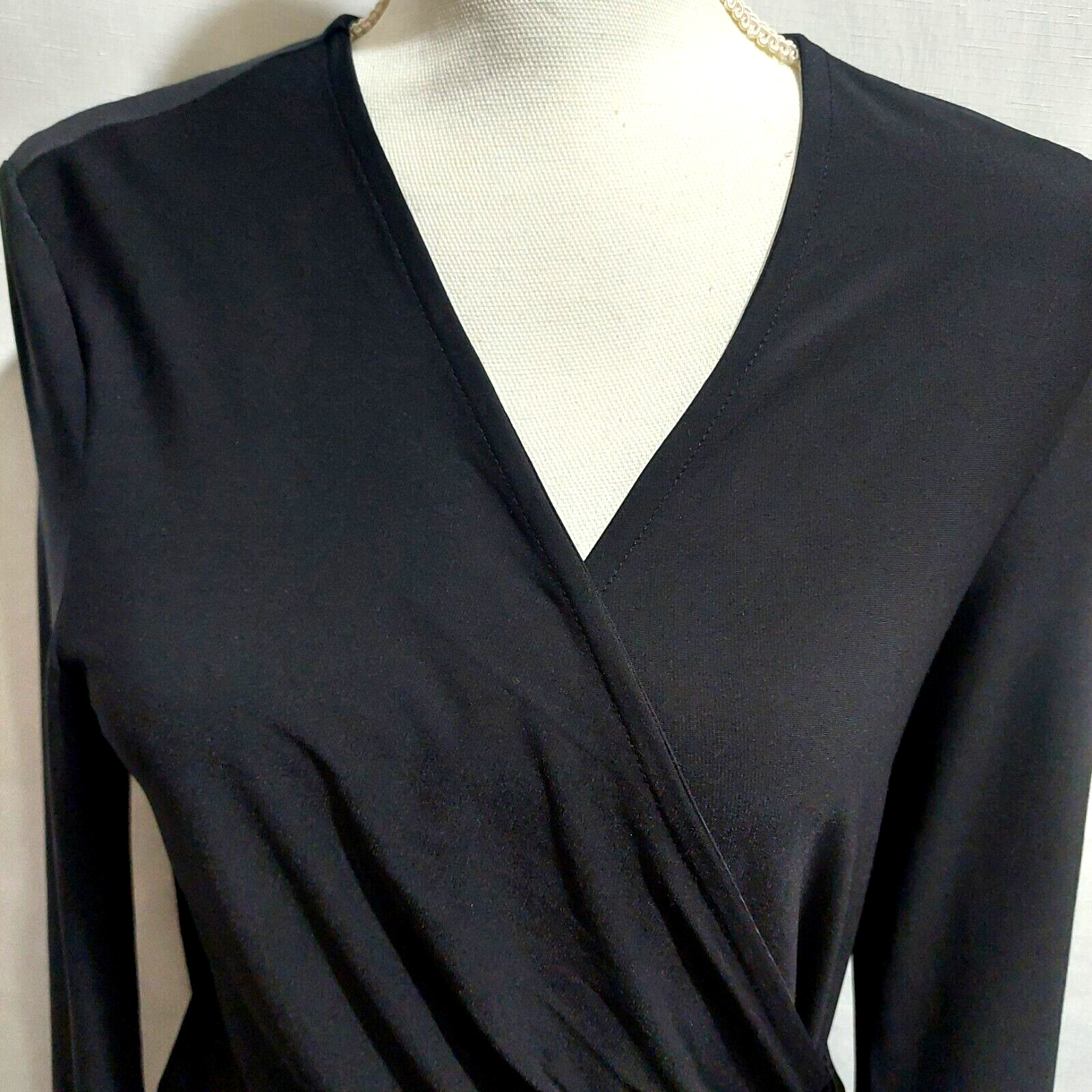The Limited Collection Women’s Medium Faux Wrap Dress Midi Black Stretch V Neck