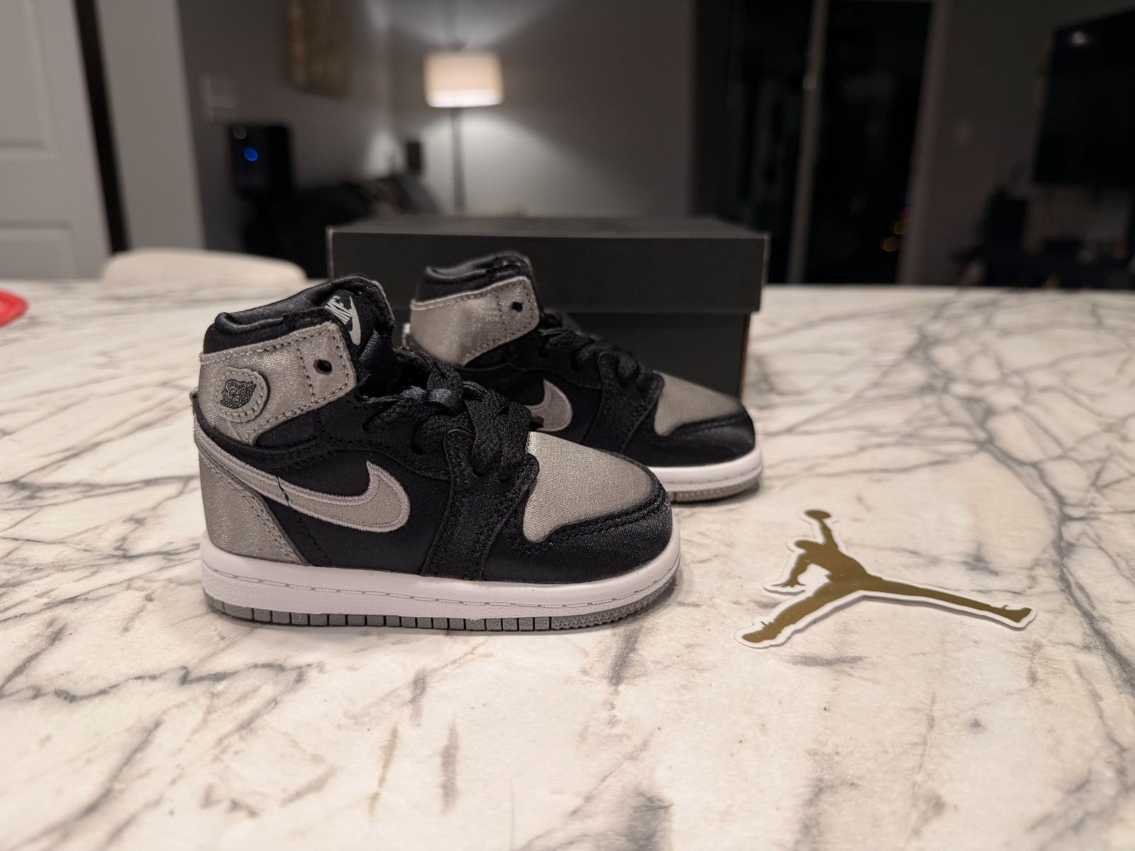 Nike TD Air Jordan 1 Retro High OG Satin Shadow Black/Grey FD5305-010 4C NEW/BOX