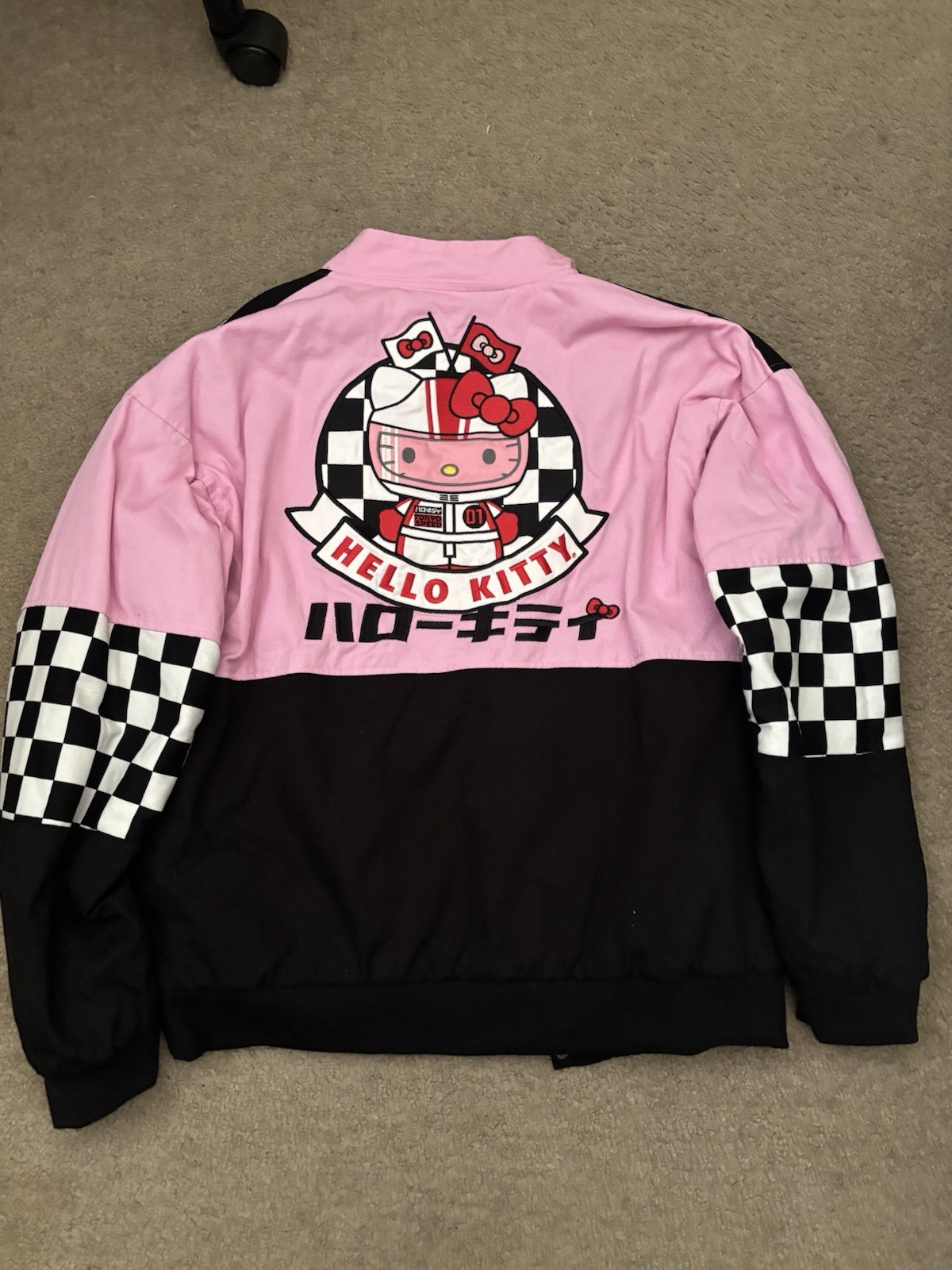 Hello Kitty Women’s Pink/Black Colorblock Bomber Jacket Full Zip SM