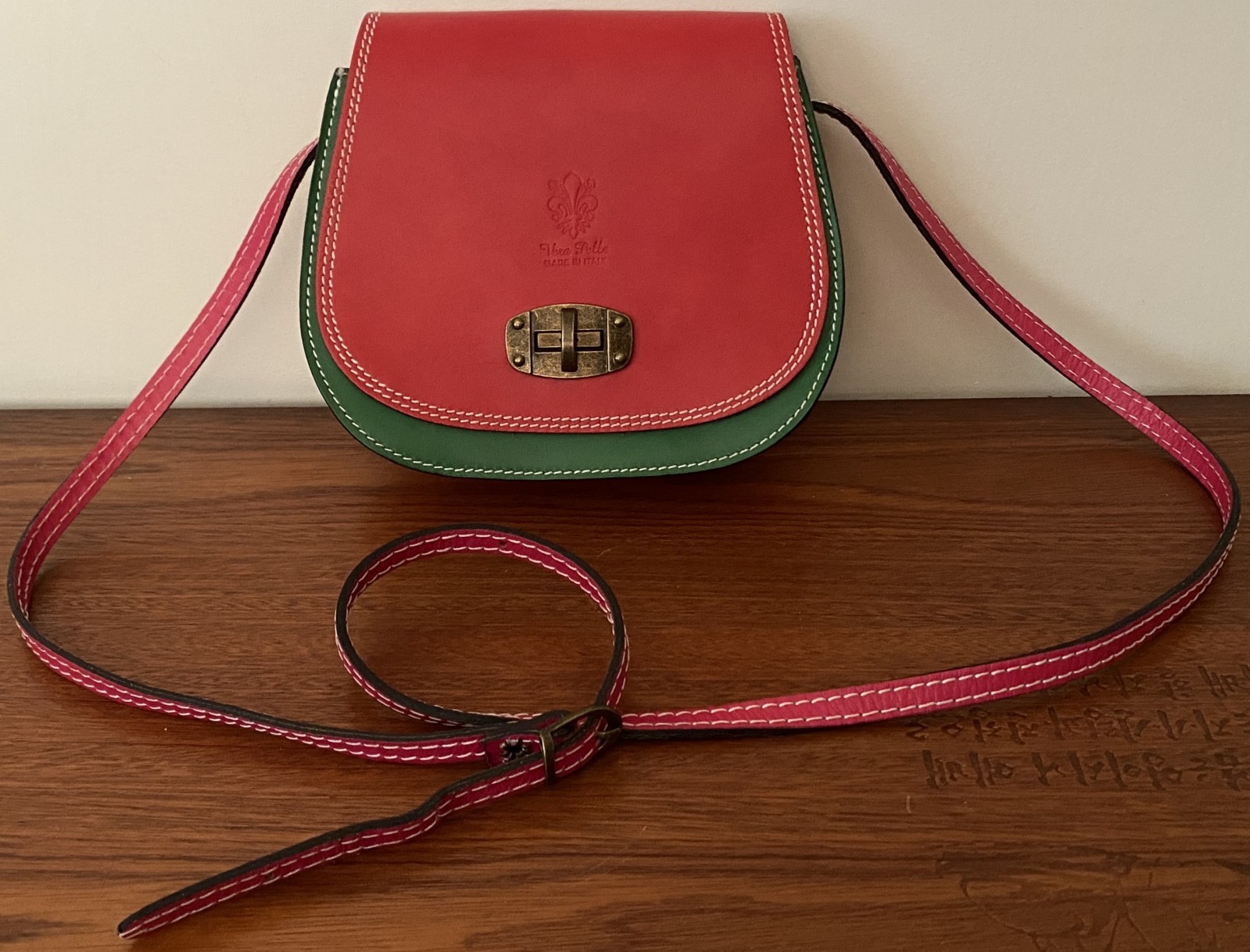 Vera Pelle Italy Leather Colorblock Crossbody Bag Mini Saddle Multicolor Vibrant