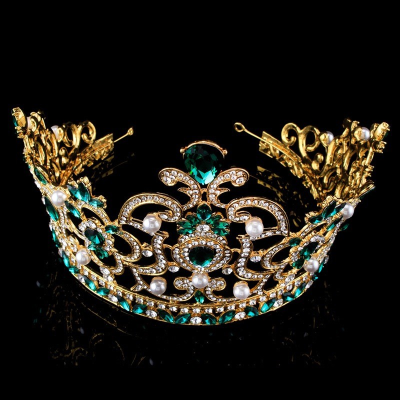 14cm Tall Large Green Crystal Crown Tiara Wedding Prom Queen Princess For Women