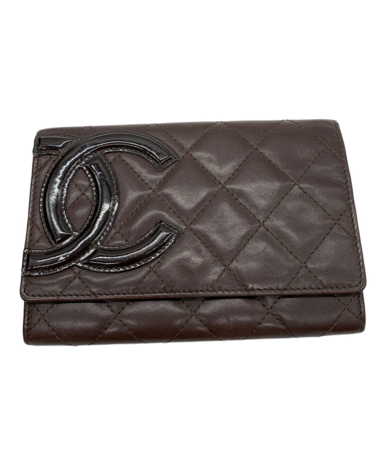 CHANEL Brown Quilted Bi fold Wallet Card Slots Coin Pocket Auth