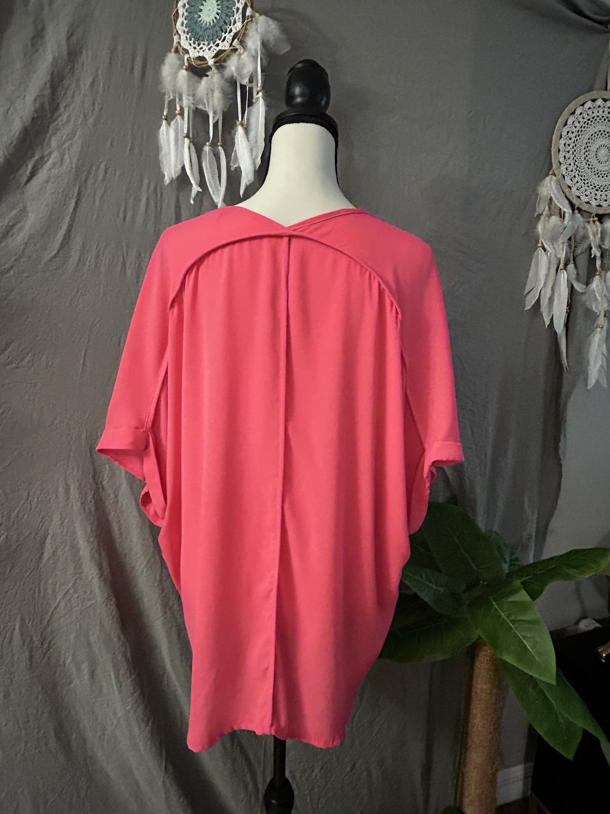 gianni bini pink solid chiffon v neck kimono short sleeve blouse xl