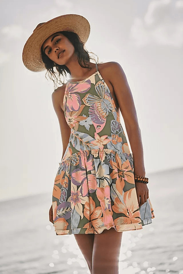 Free People Deserted Island Mini Dress Tropical Floral SzM Festival, Resortwear