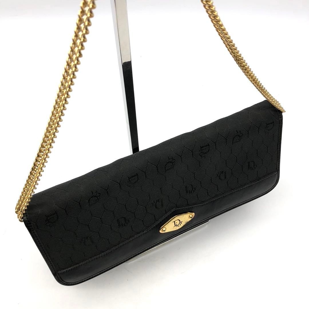 Christian Dior Bag Shoulder Logo Hardware Black Trotter Chain
