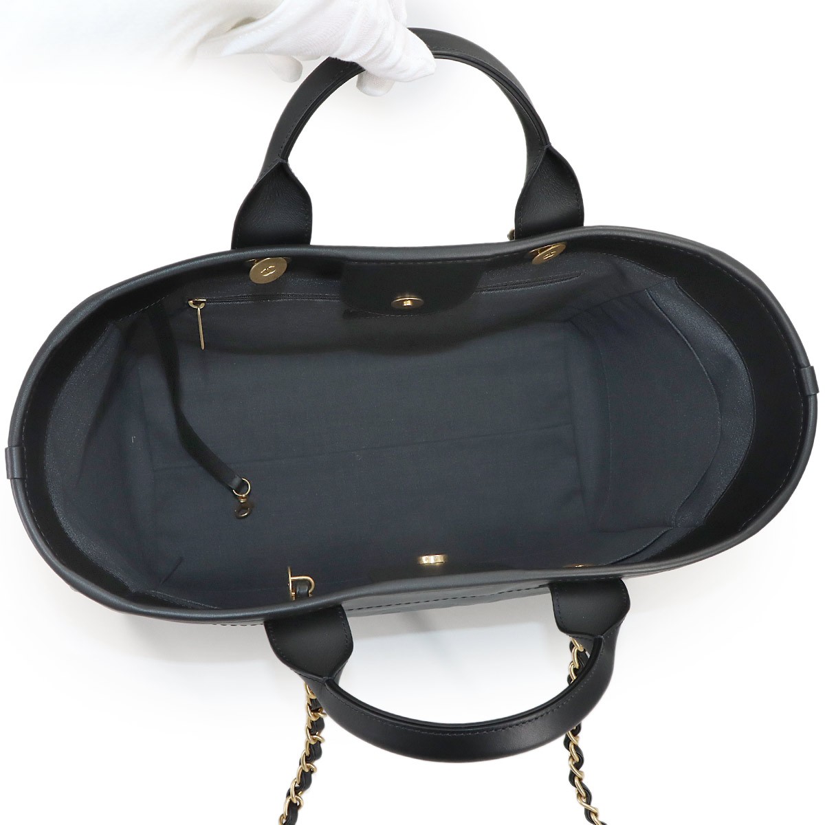 CHANEL Deauville GM Tote Chain Shoulder Bag Leather Black Purse 90322242