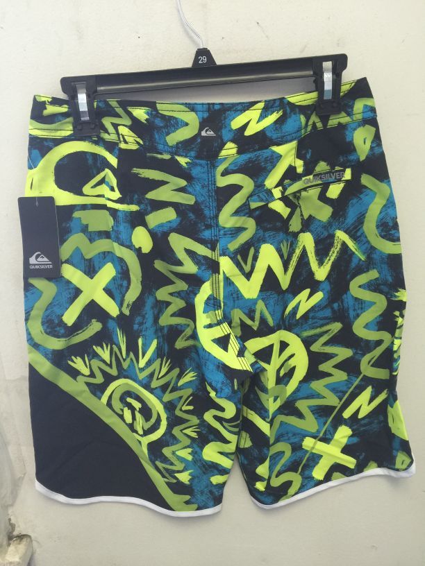 QUIKSILVER BOY’S SWIMWEAR BOARD SHORTS TRUNKS SIZES 23-30 BLACK NEON BLUE