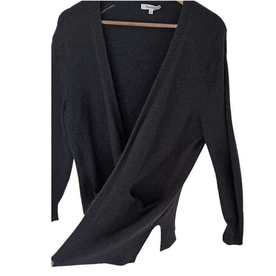 Madewell Charcoal Heathered Knit Open Front Long Sleeve Cardigan Sweater Pockets