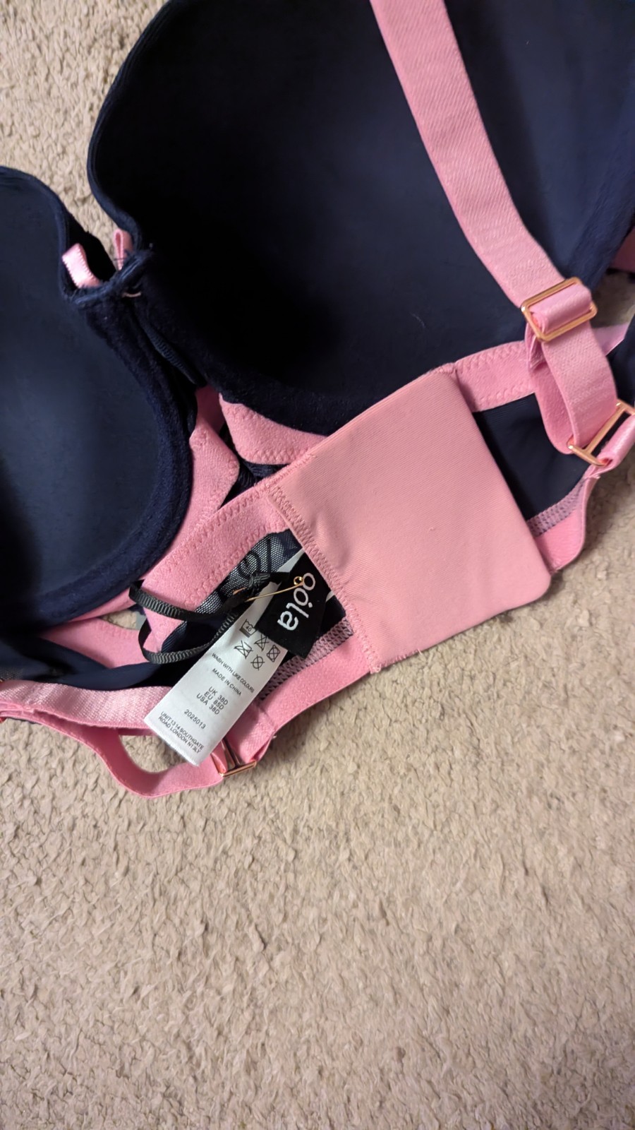 38D OOLA UNDERWIRED NAVY PINK BRA BNWT SALE RRP £45