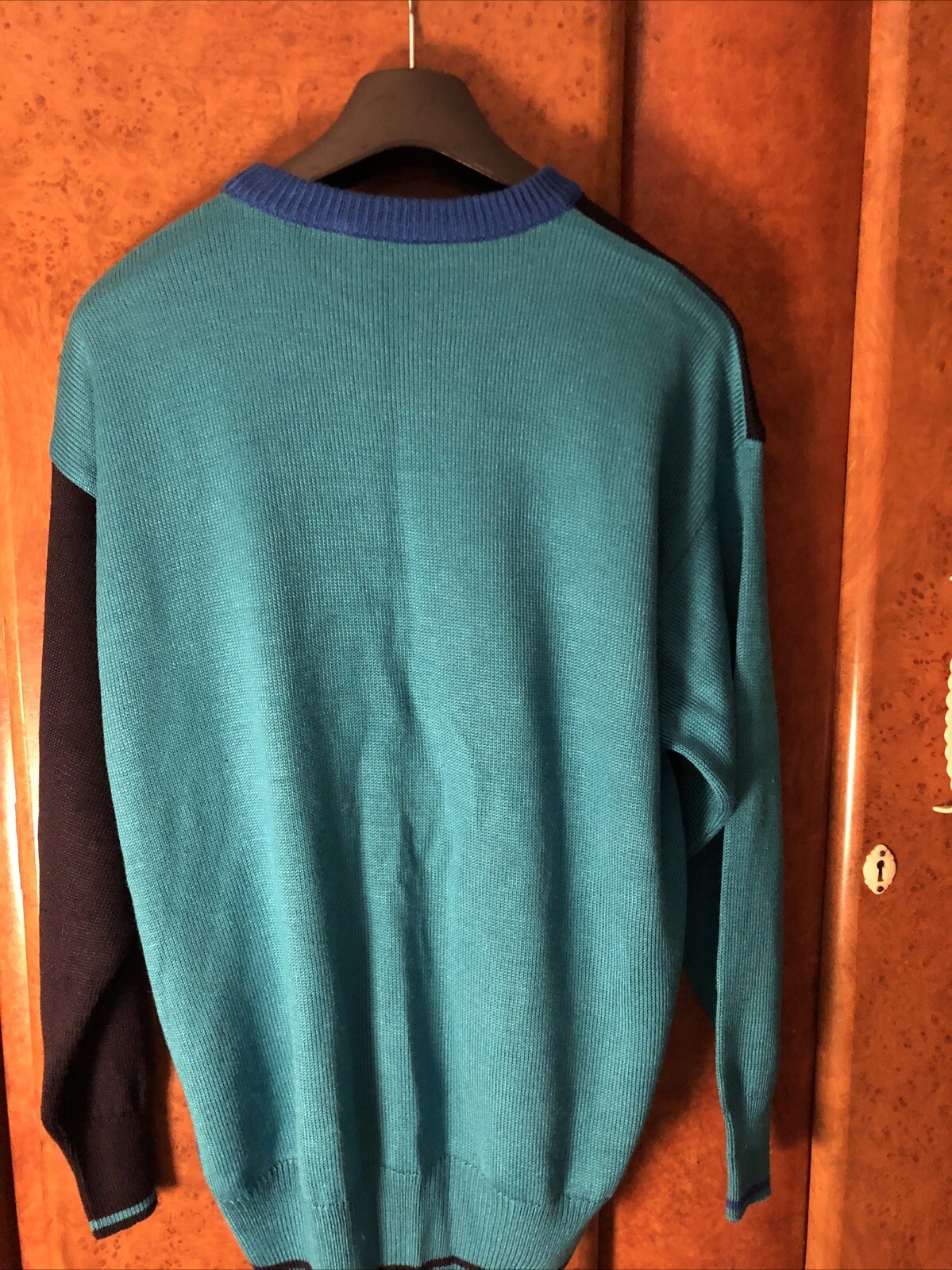 VINTAGE YARELL GREEN/BLUE/BLACK KNITTED JUMPER – SIZE 14 NEW WITHOUT TAGS
