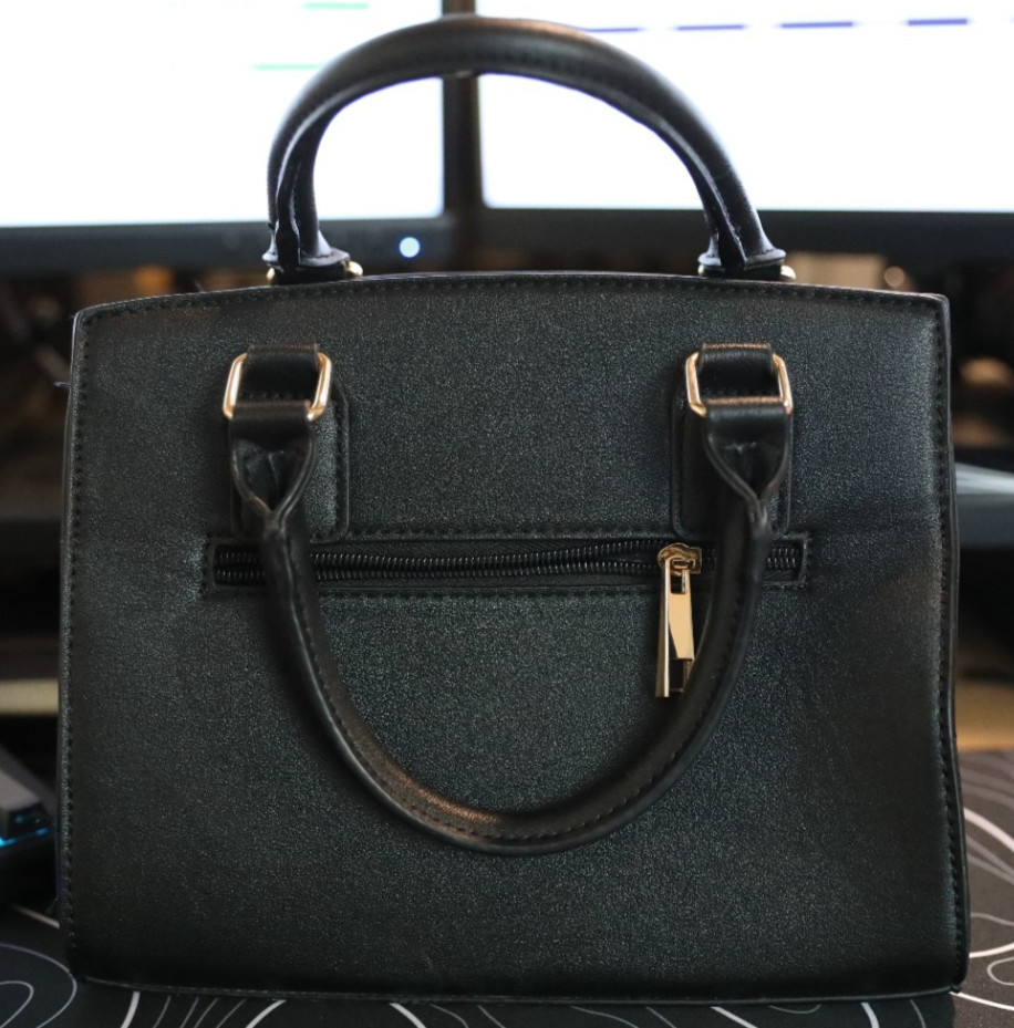 ALDO Black Satchel Top Handle Bag Zip Closure Gold Hardware Detachable Strap