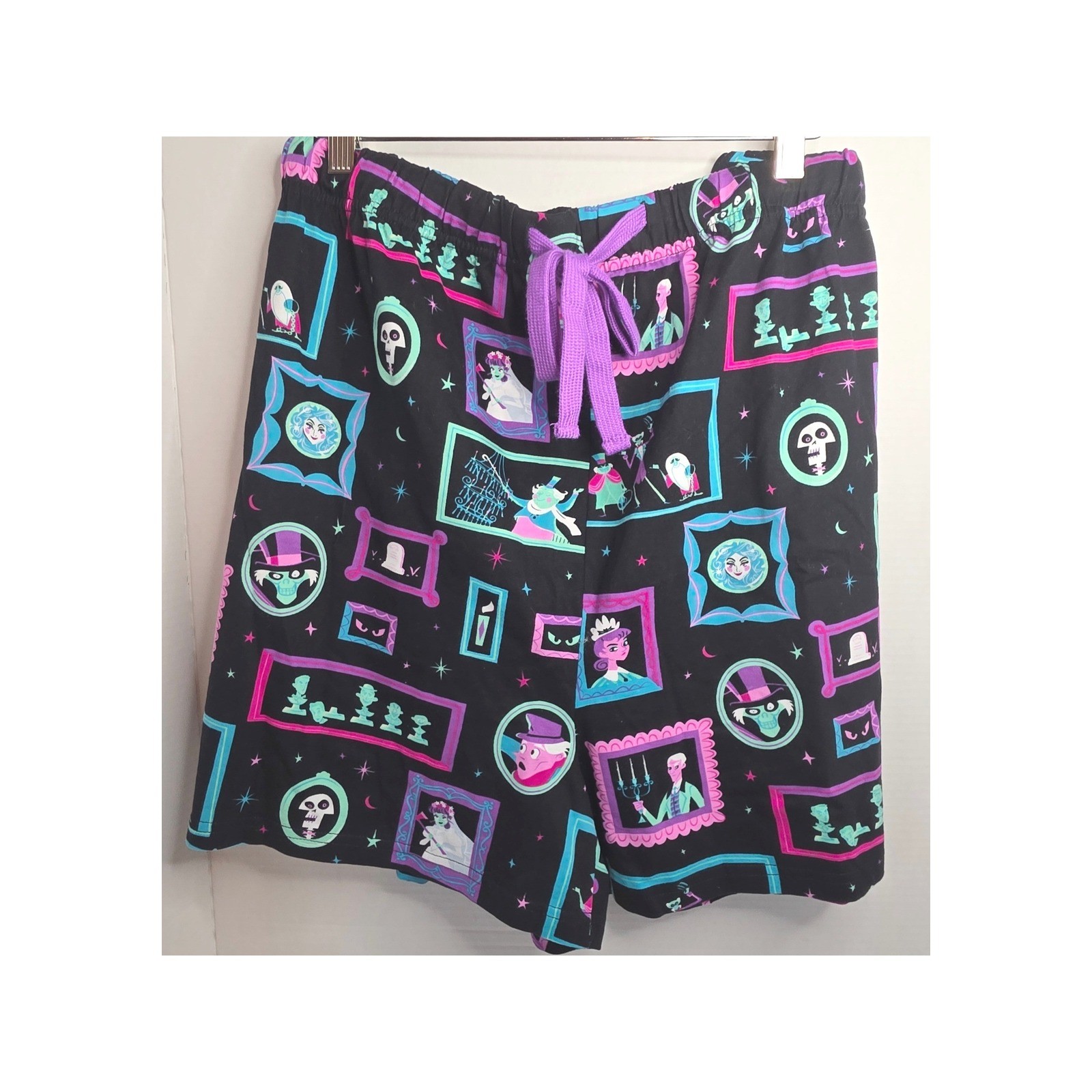 Disney Haunted Mansion Pajama Shorts Black Portrait Print 2X Glow In Dark