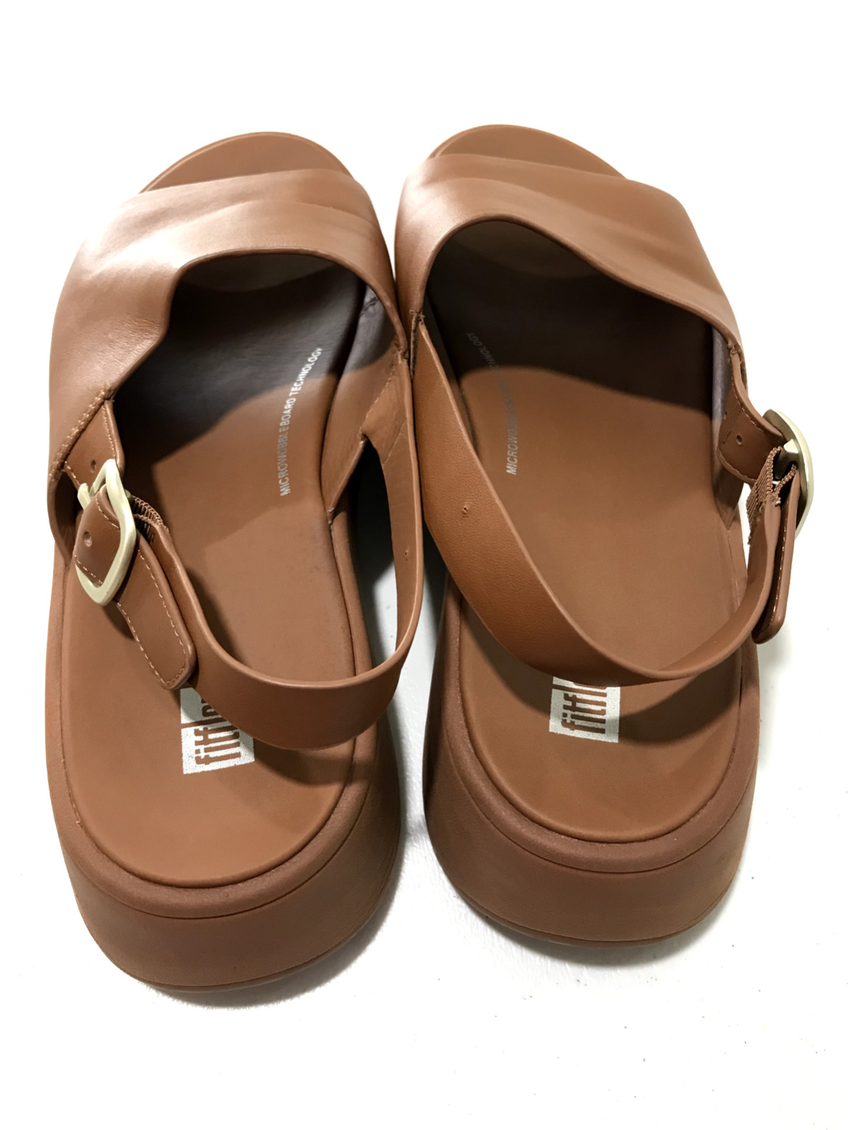 Fitflop F-Mode Tan Leather Platform Back Strap Sandals Women’s Size 10