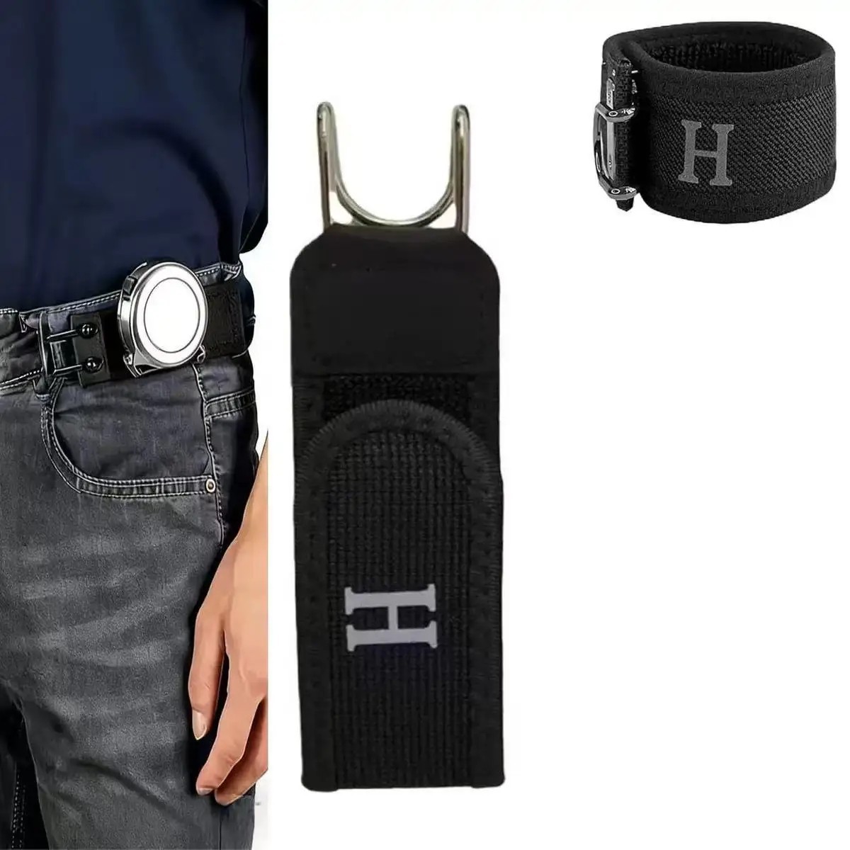 2PCS Tactical Metal Hook Elastic Belt Buckle-Less Invisible Waist Belt Closure