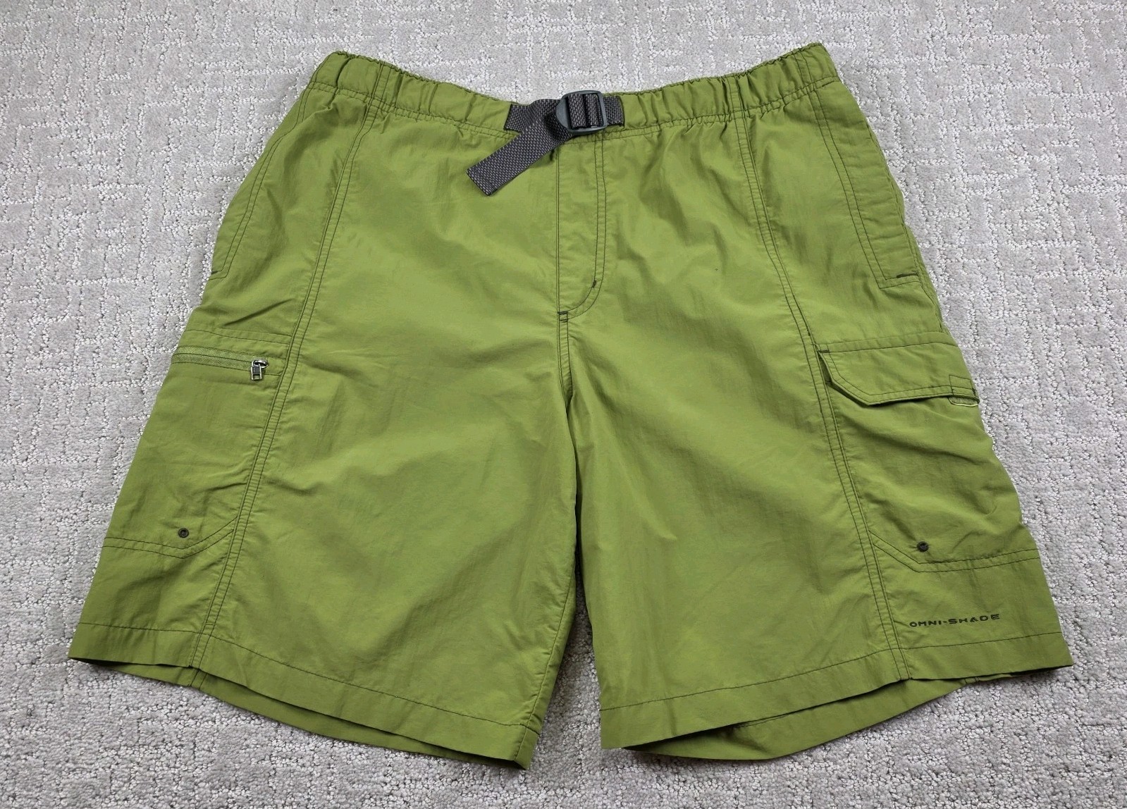 Columbia Men Cargo Shorts Medium Green Belted Omni Shade Cargo Hiking Swim Nylon
