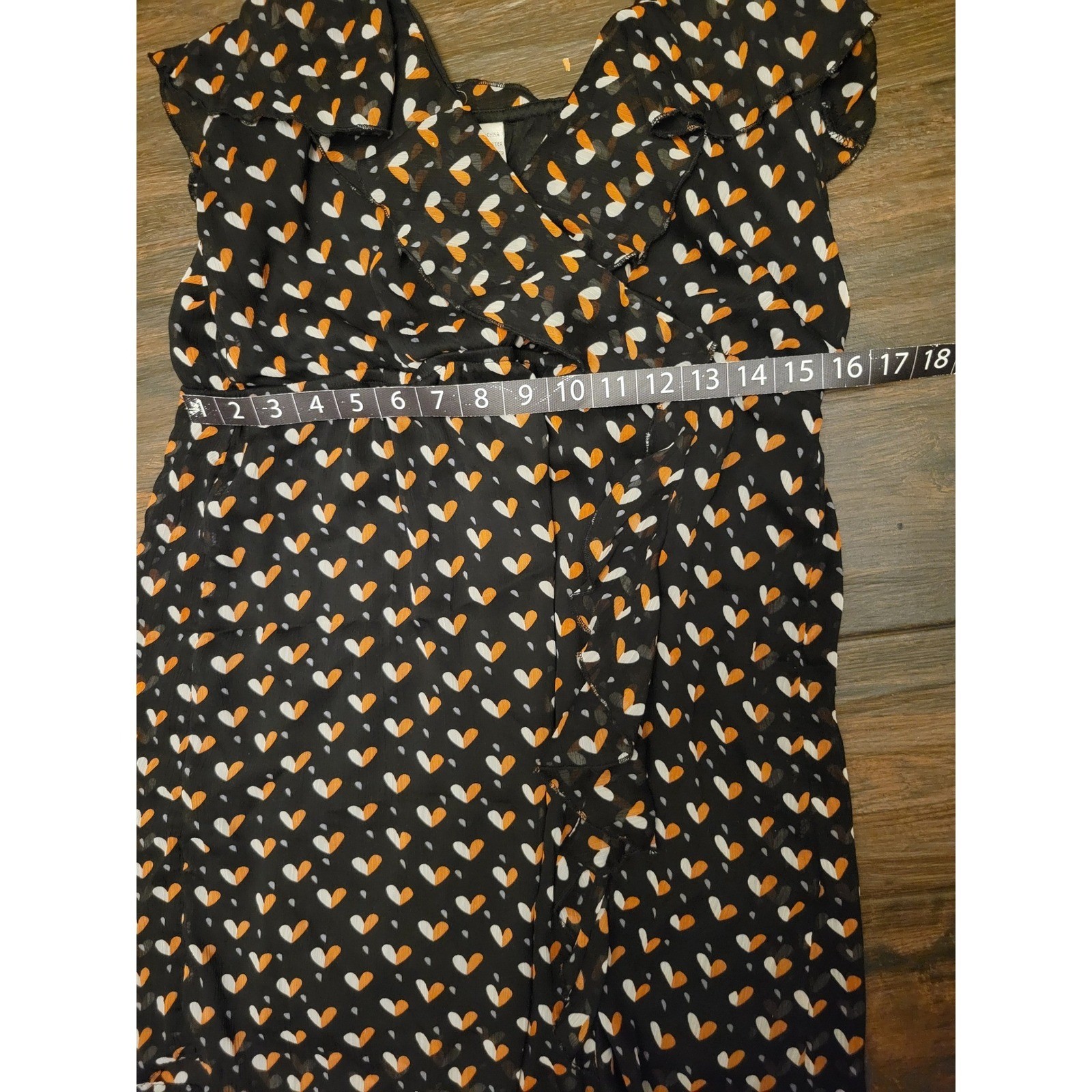 Mimi Chica Womens Heart Print Ruffle Wrap Mini Dress Black Orange Large DCS 807