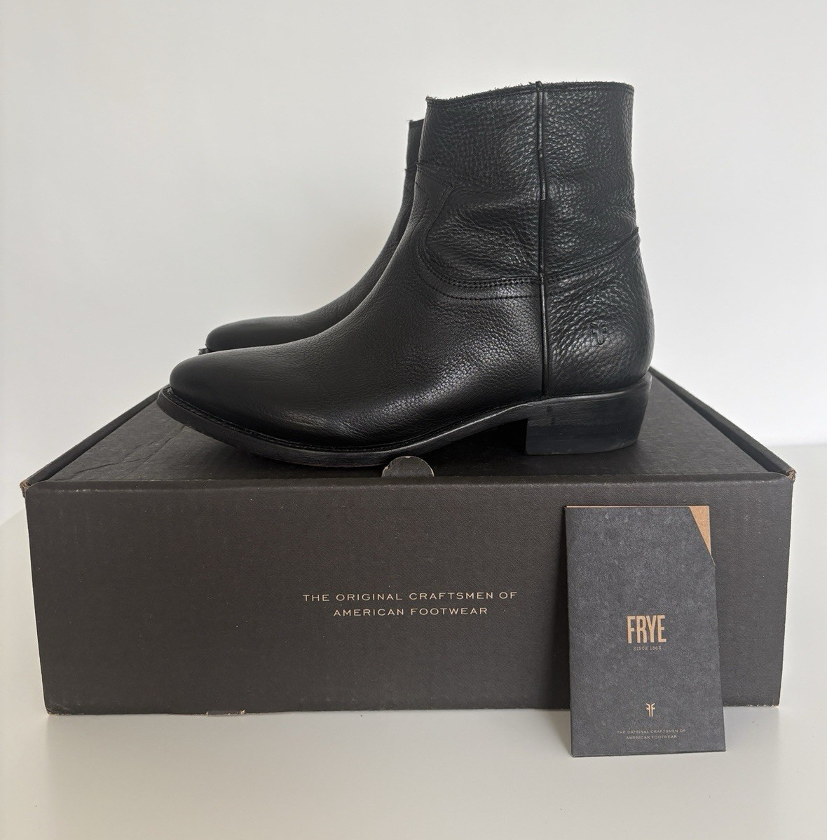 Frye Black Leather Ankle Boots, Zip Closure, Solid, US 8 M