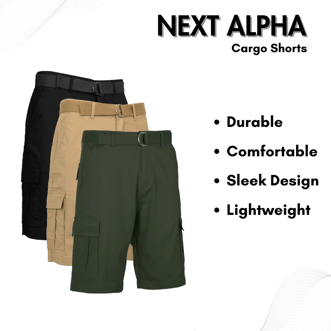 Men’s Cargo Shorts Stretch Lightweight Cotton Twill Multi Pockets Belted Short