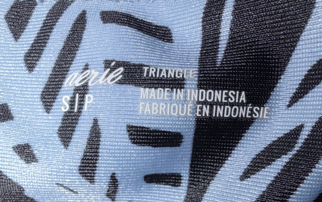 Aerie Blue/Black Abstract Ruffle Triangle Bikini Set
