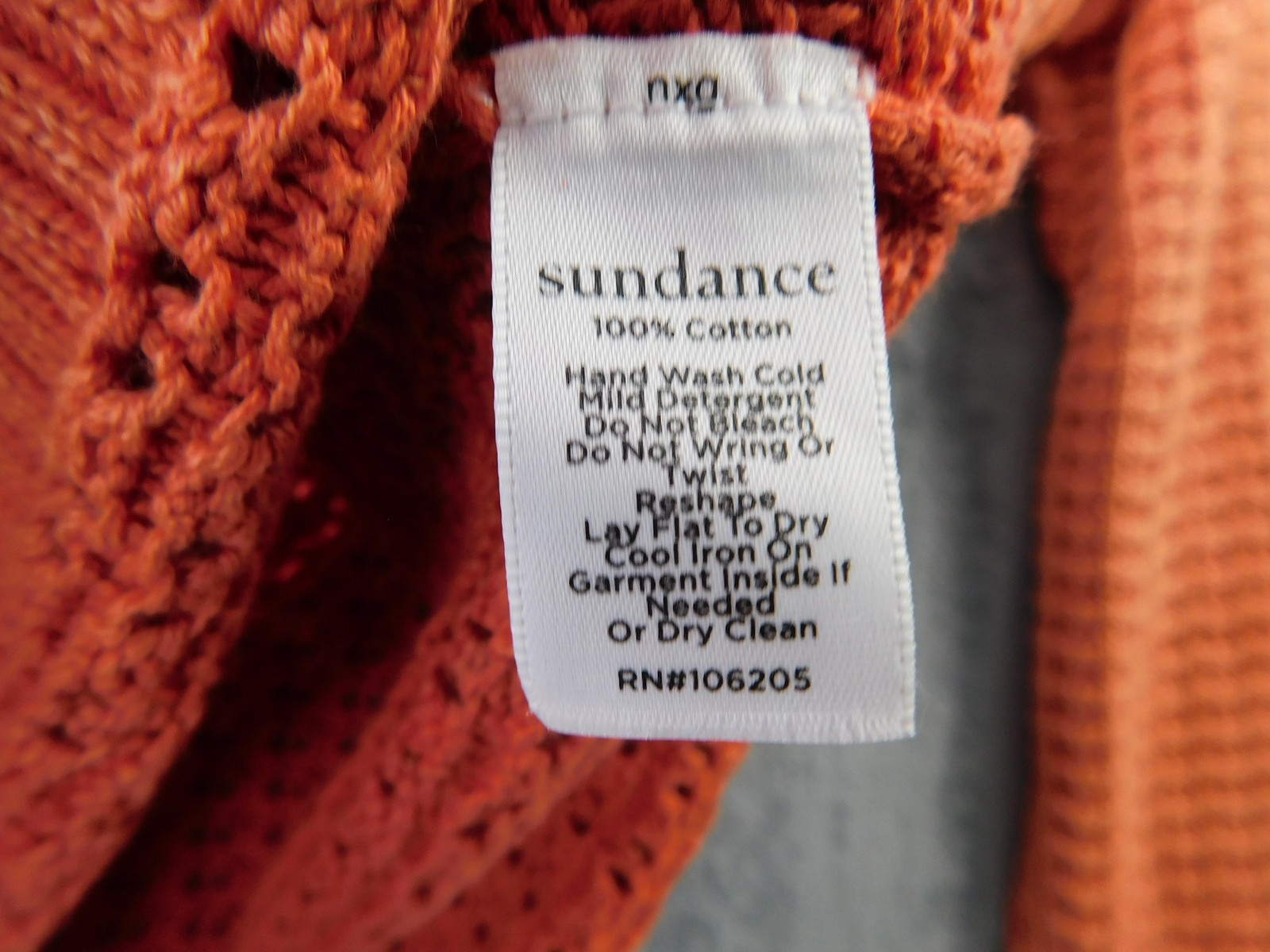 Sundance Sweater Womens Small Orange V Neck Hooded Knit Cotton Pullover Beach