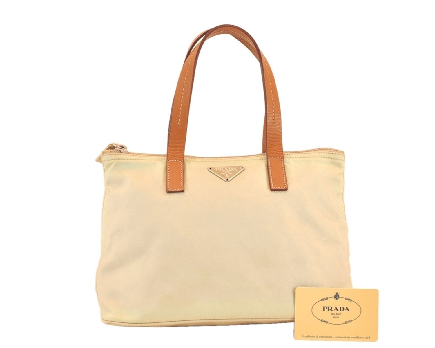 Authentic PRADA Vintage VELA SPORT Nylon Leather Hand Bag BN0324 Beige 136AB