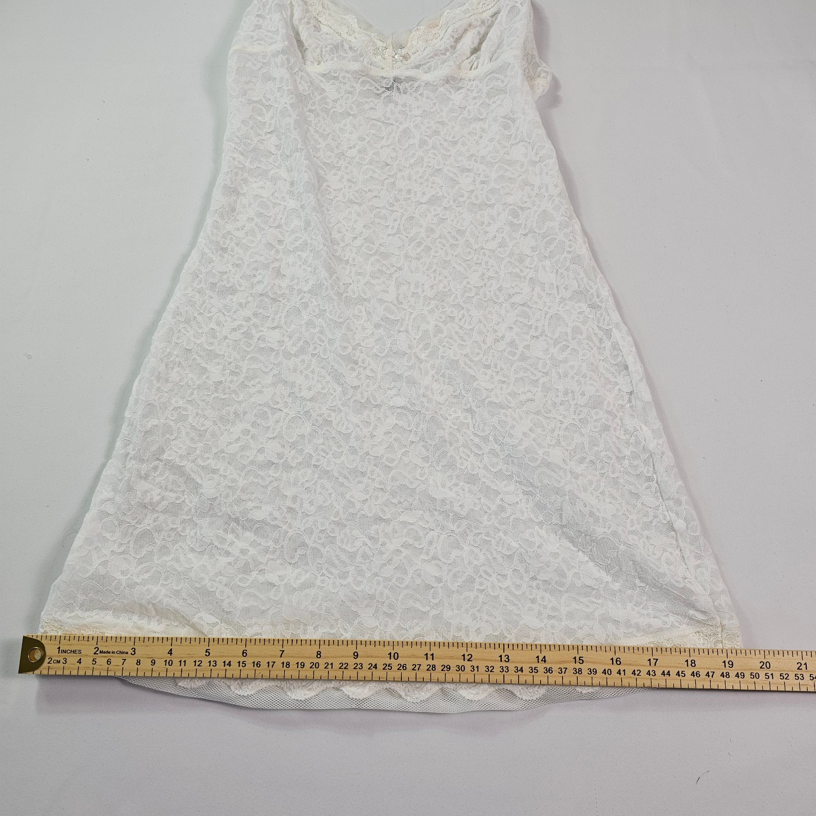 Victoria’s Secret Slip Dress Medium White Lace Sheer Mesh Chemise STAIN
