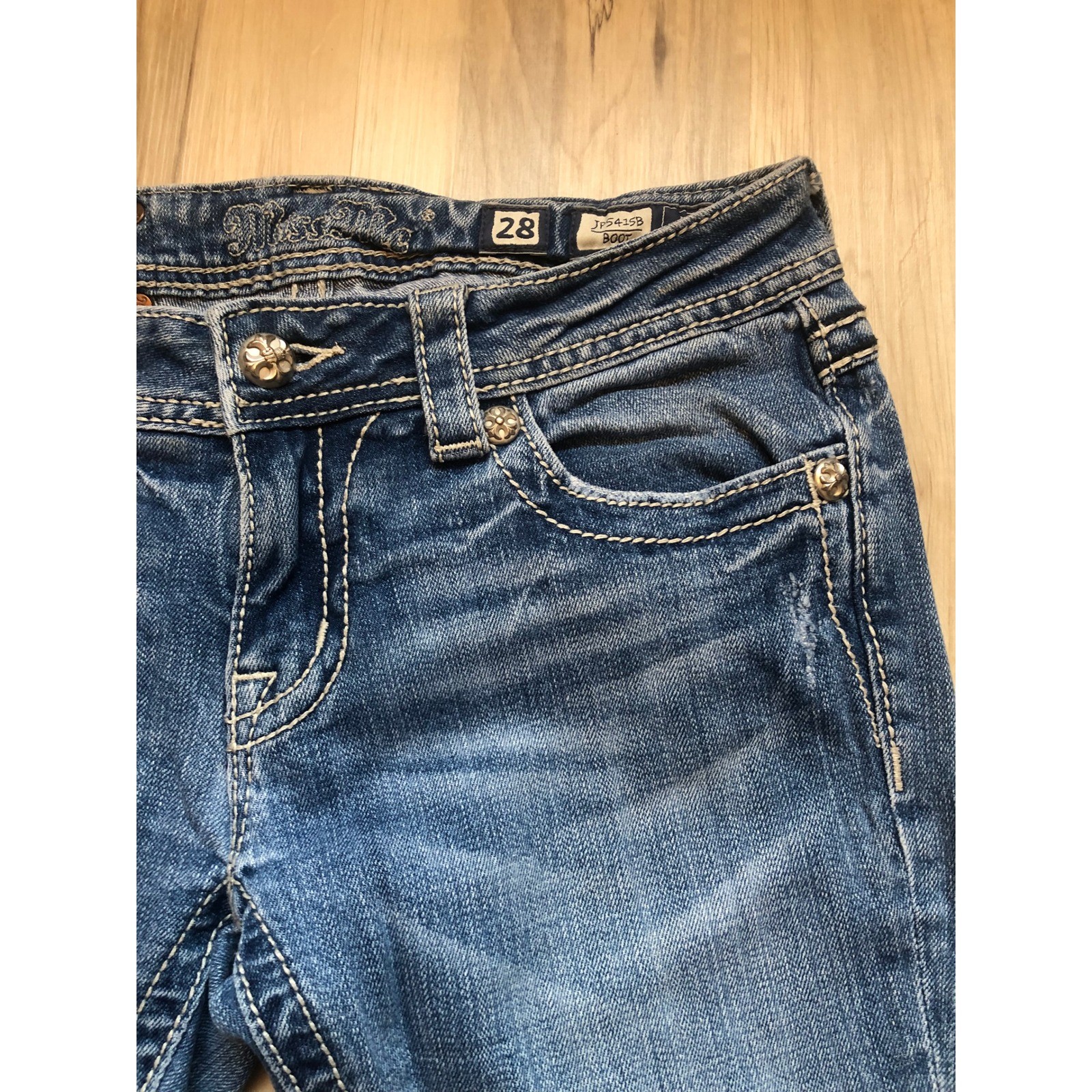 Miss Me JP5415B Bootcut Jeans Medium Wash Butterfly Embellished Flap Pocket 28