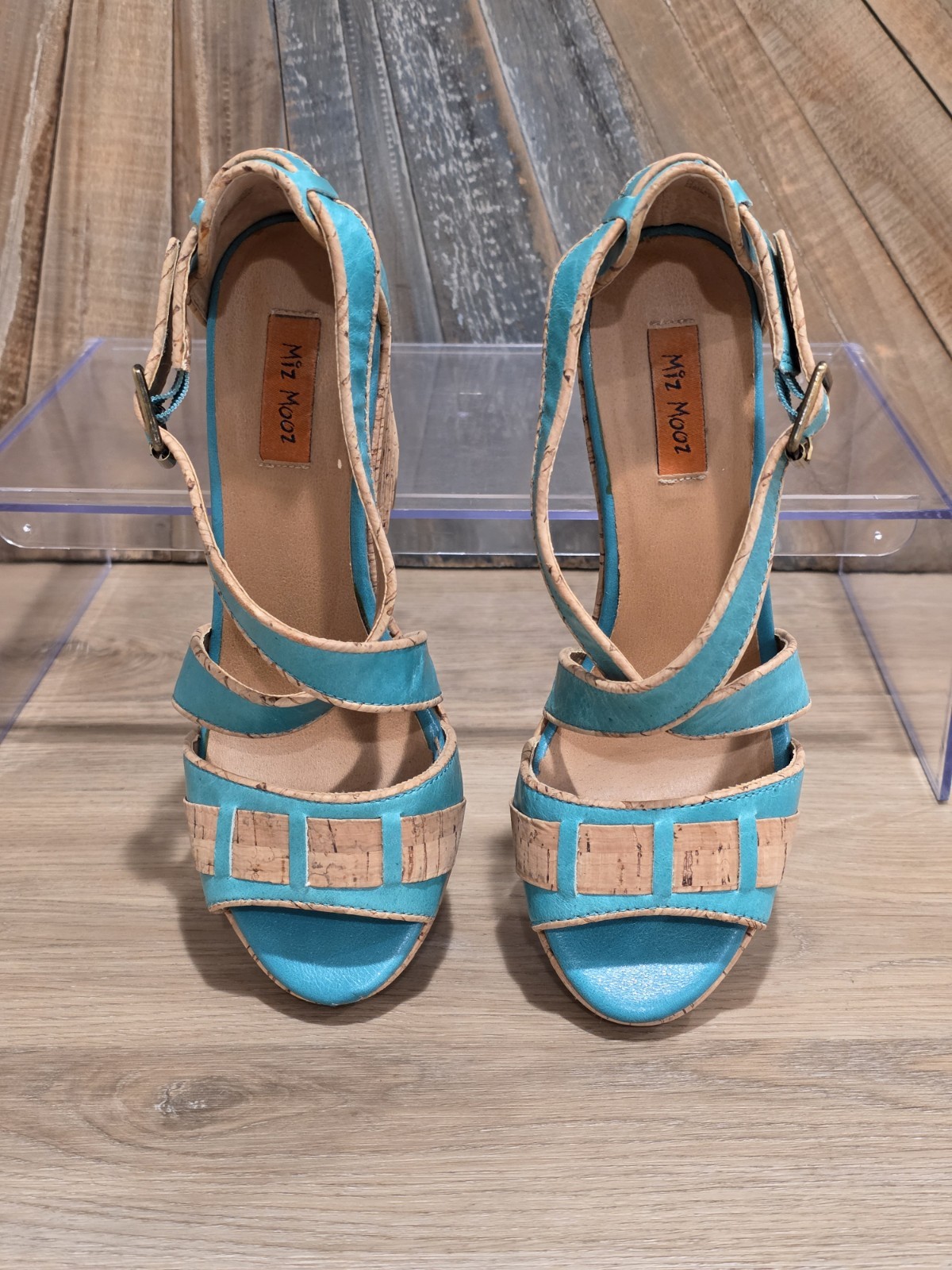 Miz Mooz Kenya Turquoise Leather Cork Wedge Sandals Women’s 6.5