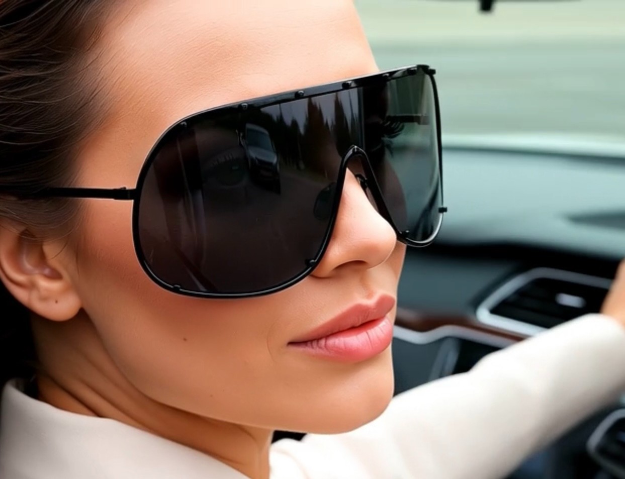 XXL Oversized Metal Rim Curved Monolens Shield Racer Sunglasses Futuristic Gafas