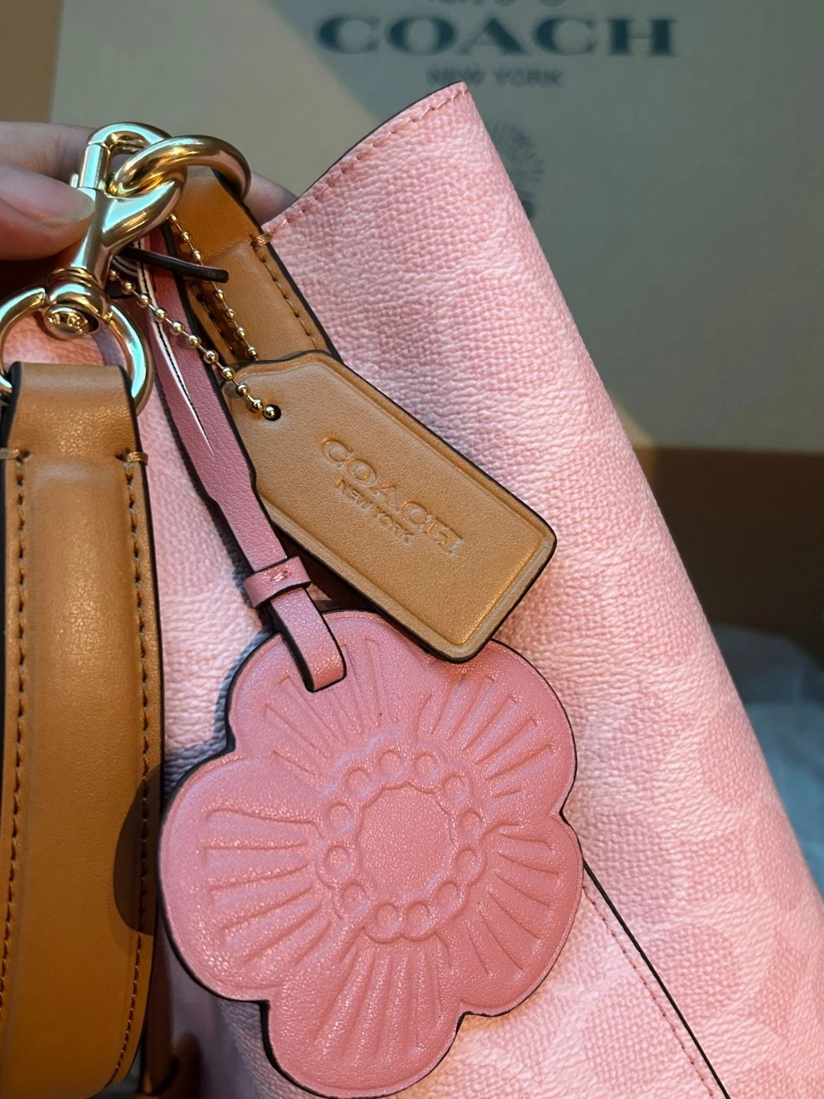 Coach CEA23 Rowan Bucket Bag In Signature Canvas With Charms Powder Pink
