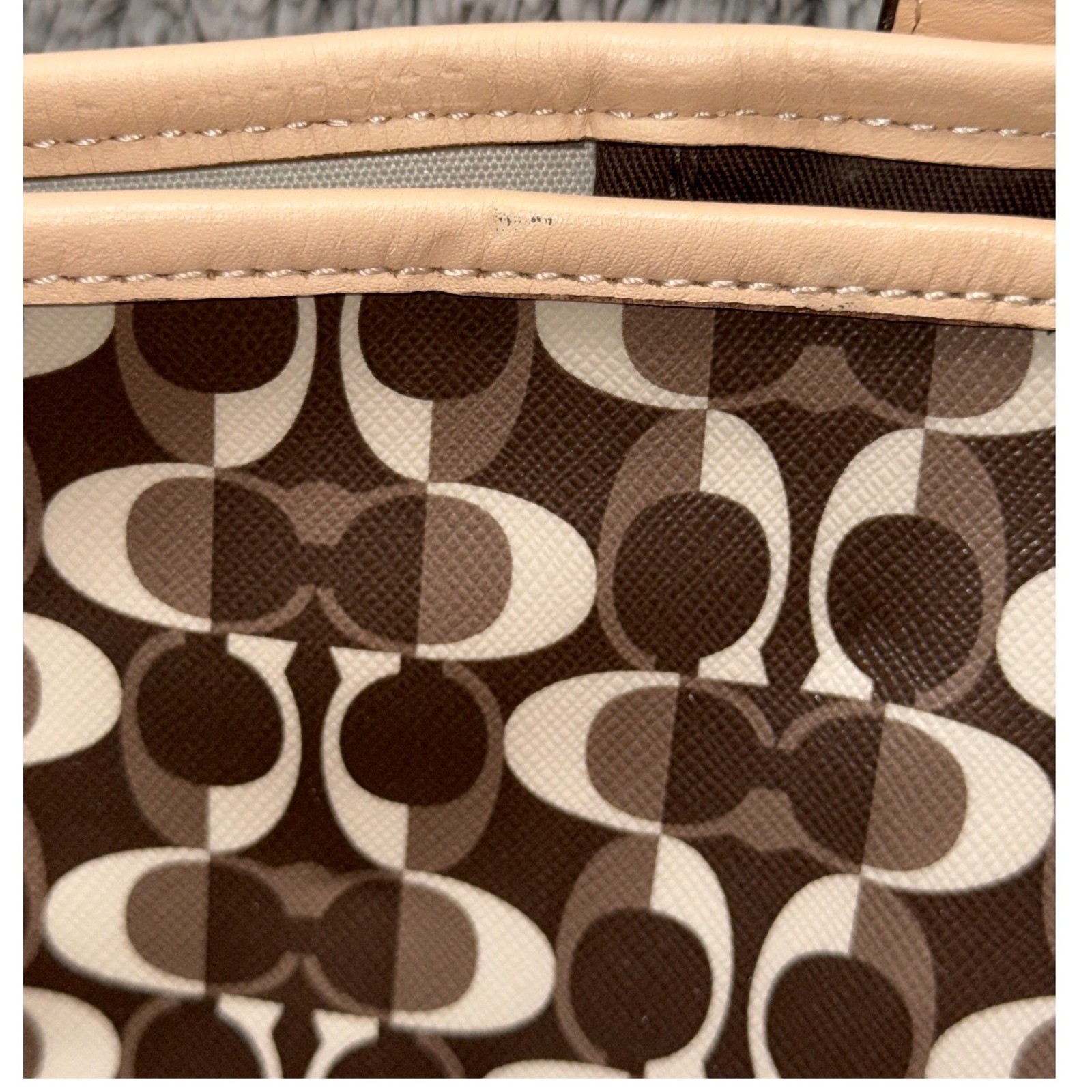 Coach 2013 Park Metro Splt Signature Tote Brown Tan Leather Trim F25673 NWT Read