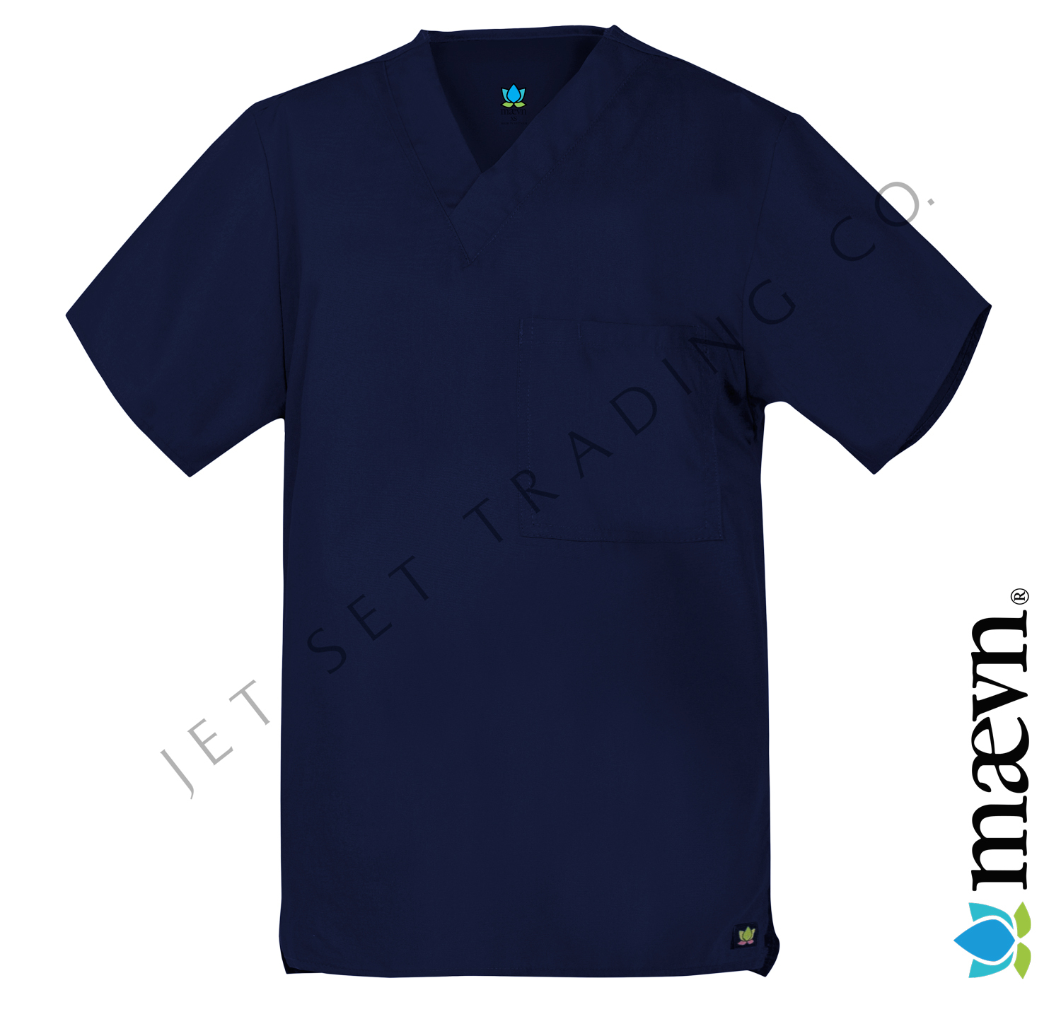 Maevn Unisex Navy Blue Scrub Set One Pocket Top Drawstring Pants 2XS to 2XL