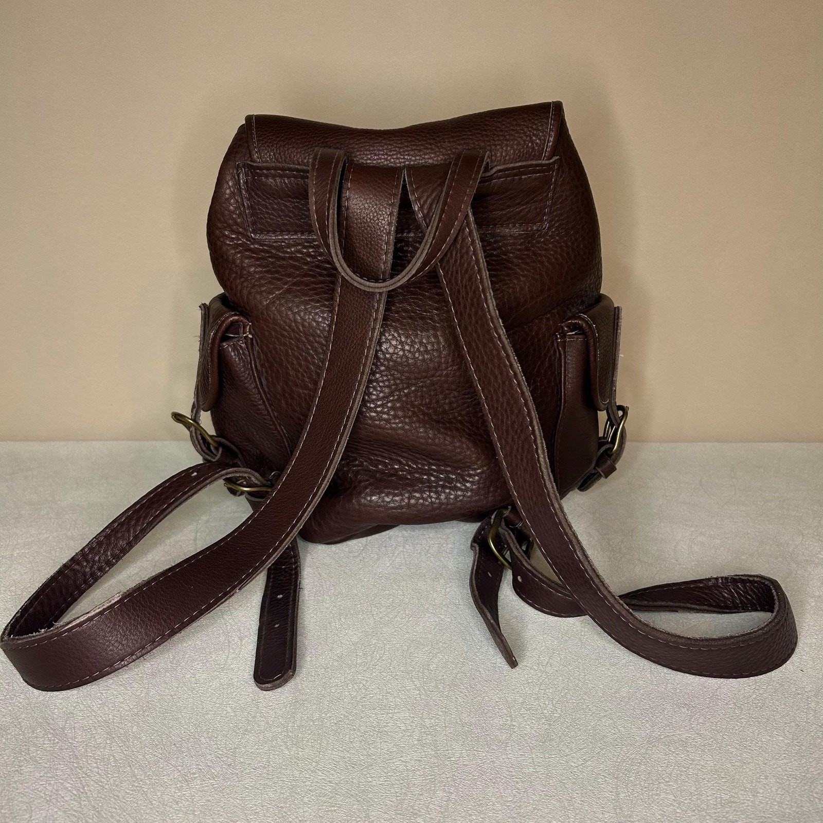 Vintage Style Dark Brown Full Grain Leather Rucksack Backpack