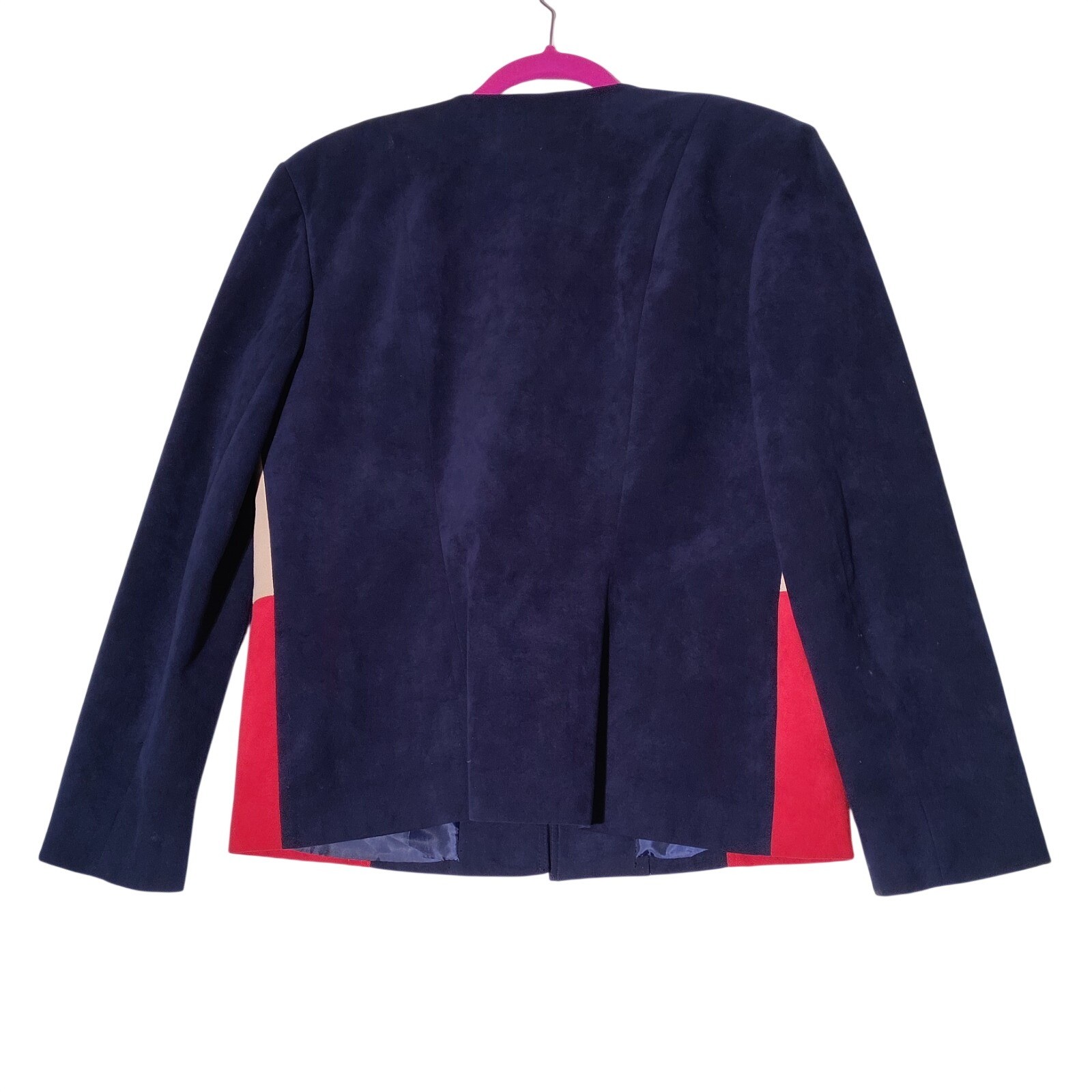 Lilli Ann Purple Red Cream Colorblock faux ultrasuede lined JACKET