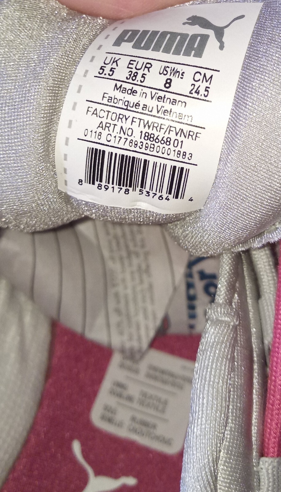 Sneakers, PUMA, White+Pink+Gray, textyle, Golf Yoga Mat Insoles, Women’s 8, preo