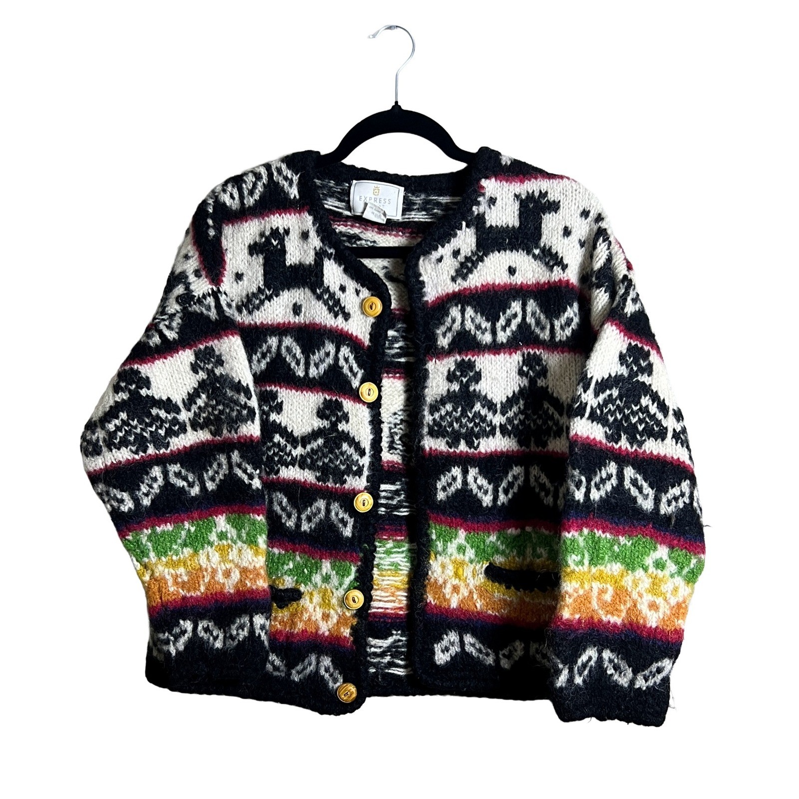 Vintage Express Tricot Hand Knitted Wool Cardigan Sweater 90s M/L
