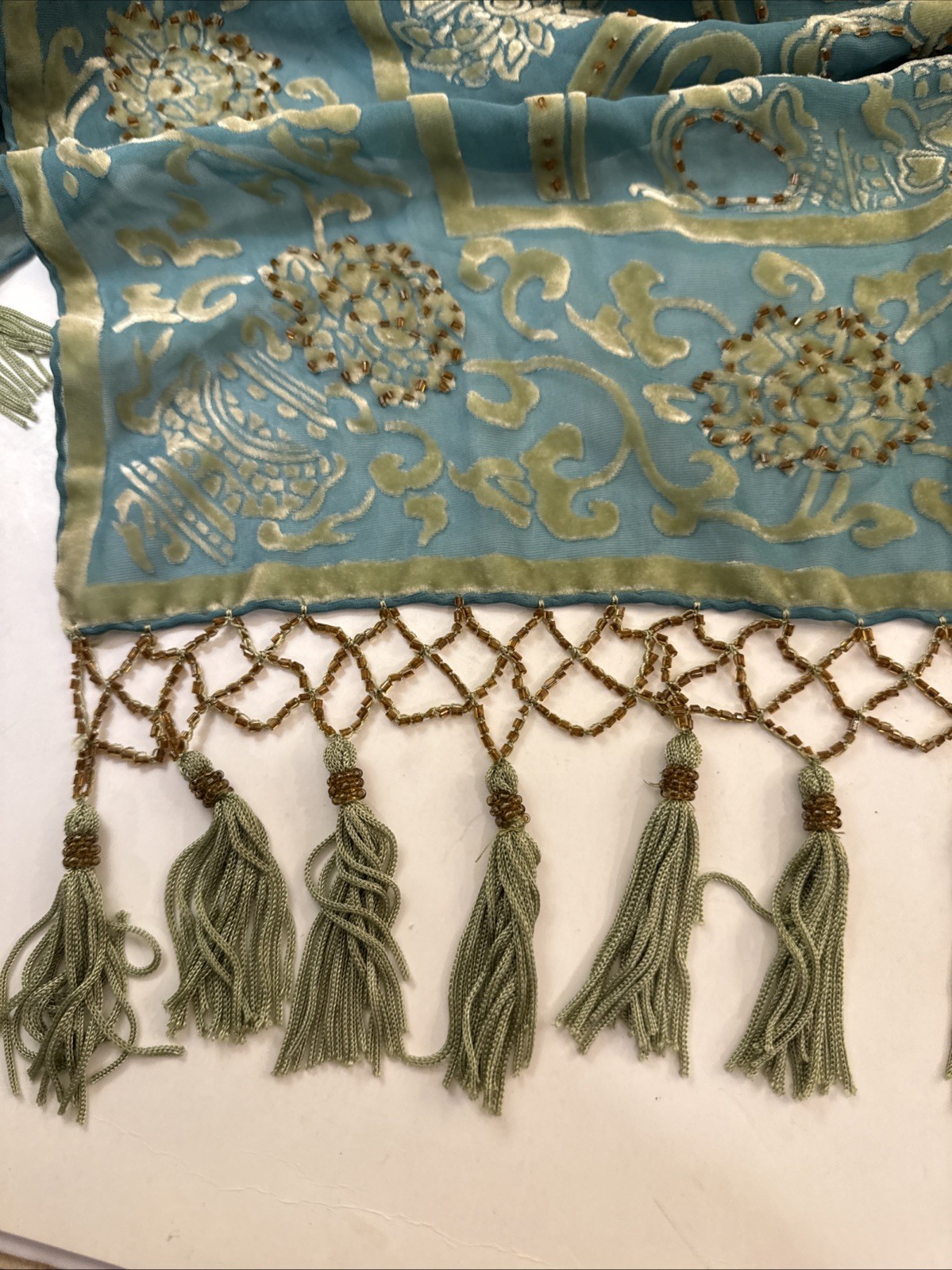 Gorgeous Shanak Silk Velvet Beaded Wrap Shawl 20 In x 76 In