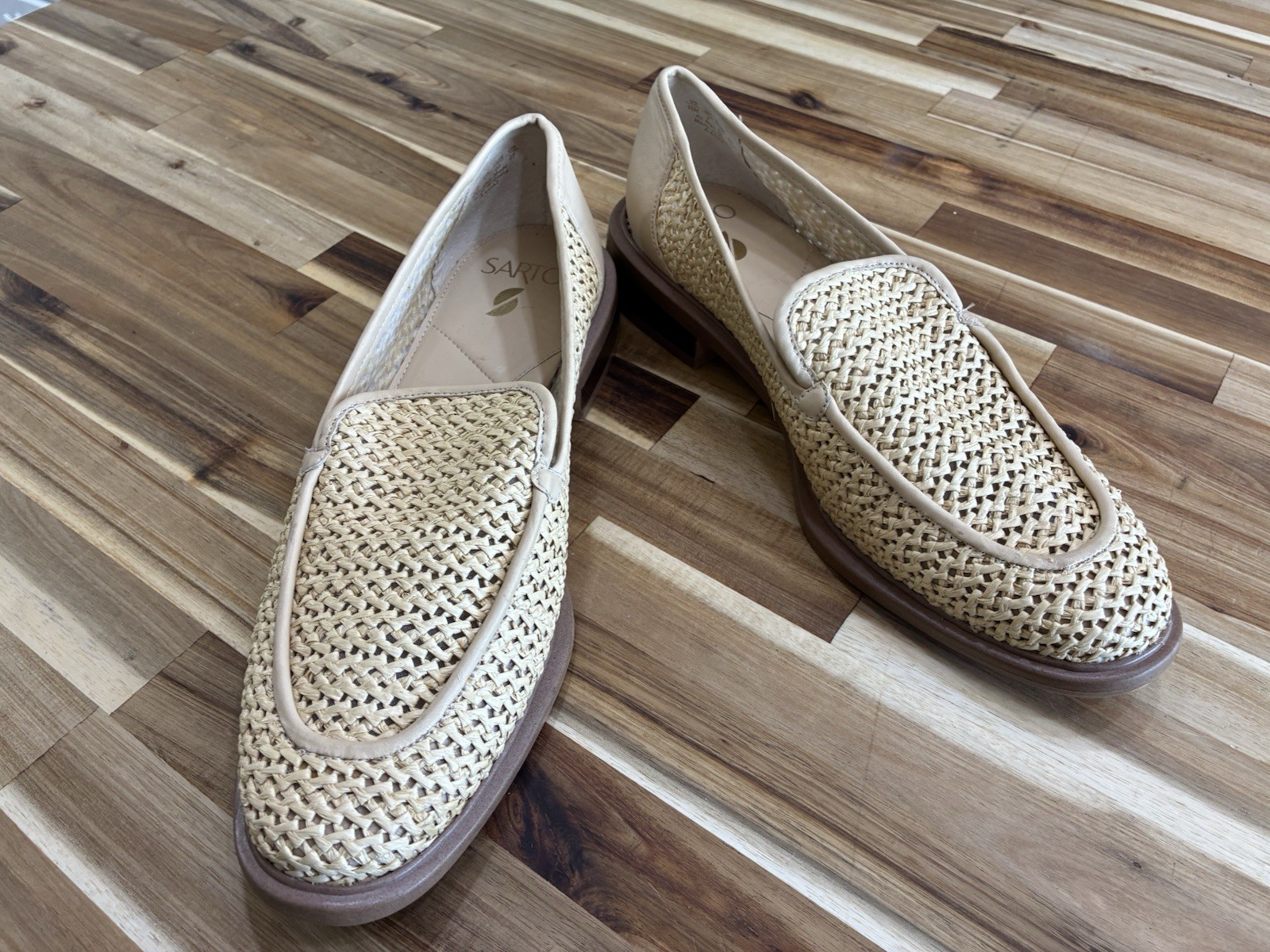 Sarto Franco Sarto Womens 6M Woven Raffia Loafers Beige Square Toe Slip On EU36