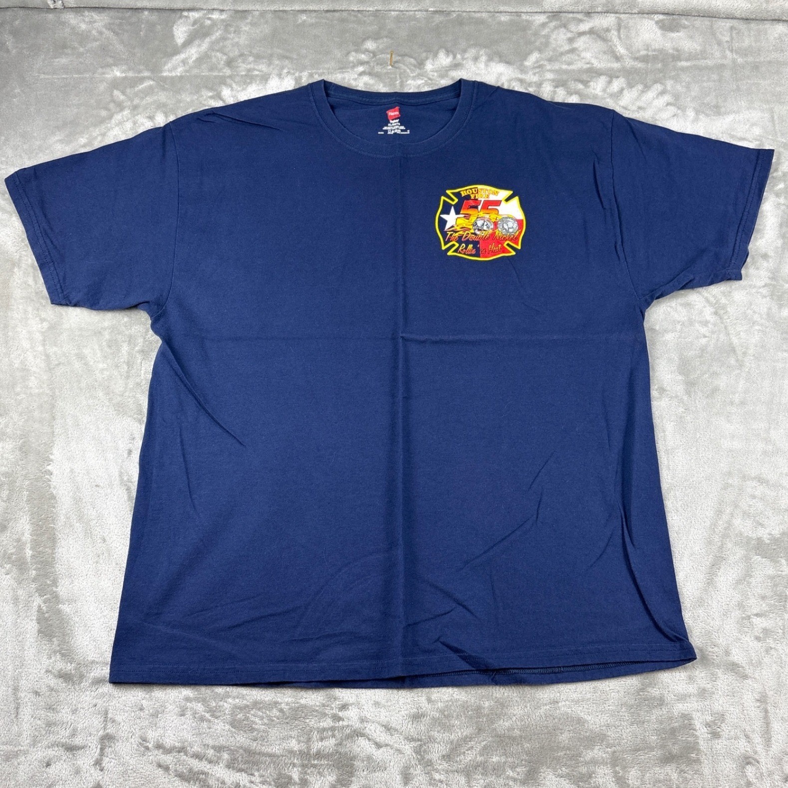 Hanes Mens Houston Fire Station 55 Double Nickel Graphic T-Shirt Navy Blue XL