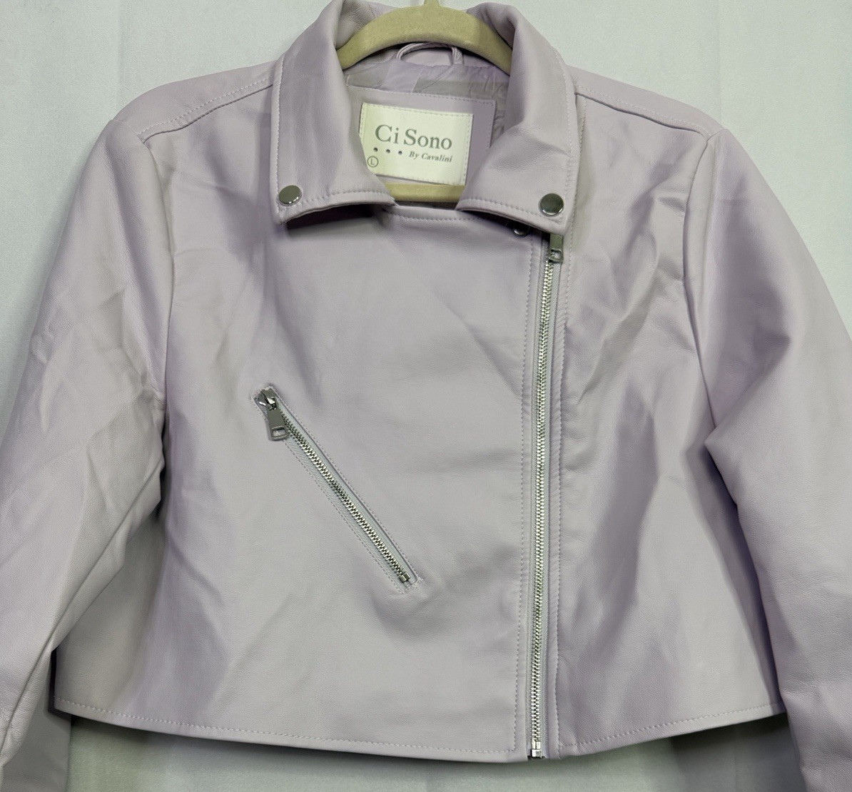 CI SONO By CAVALINI Jacket Womens Large 100% Vegan Leather Lined Moto Lavender