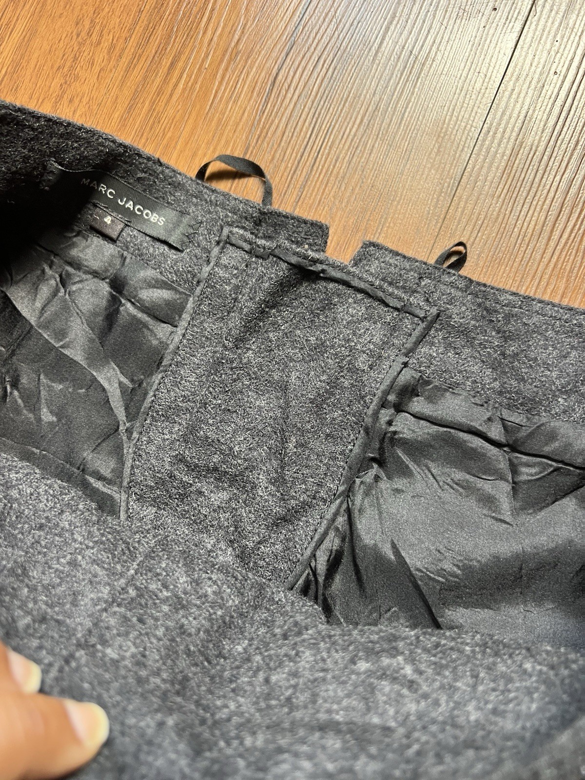 Vintage Marc Jacobs Pants 4 Gray Snap Button Sailor Lace Up 100% Wool Y2K Office