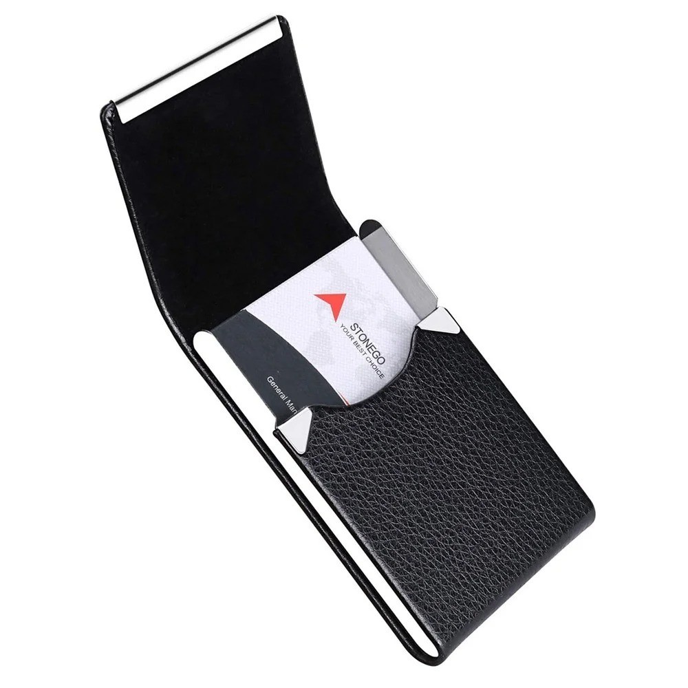 Business Card Holder Case – Slim PU Leather Metal Pocket Card Holder with Magnet