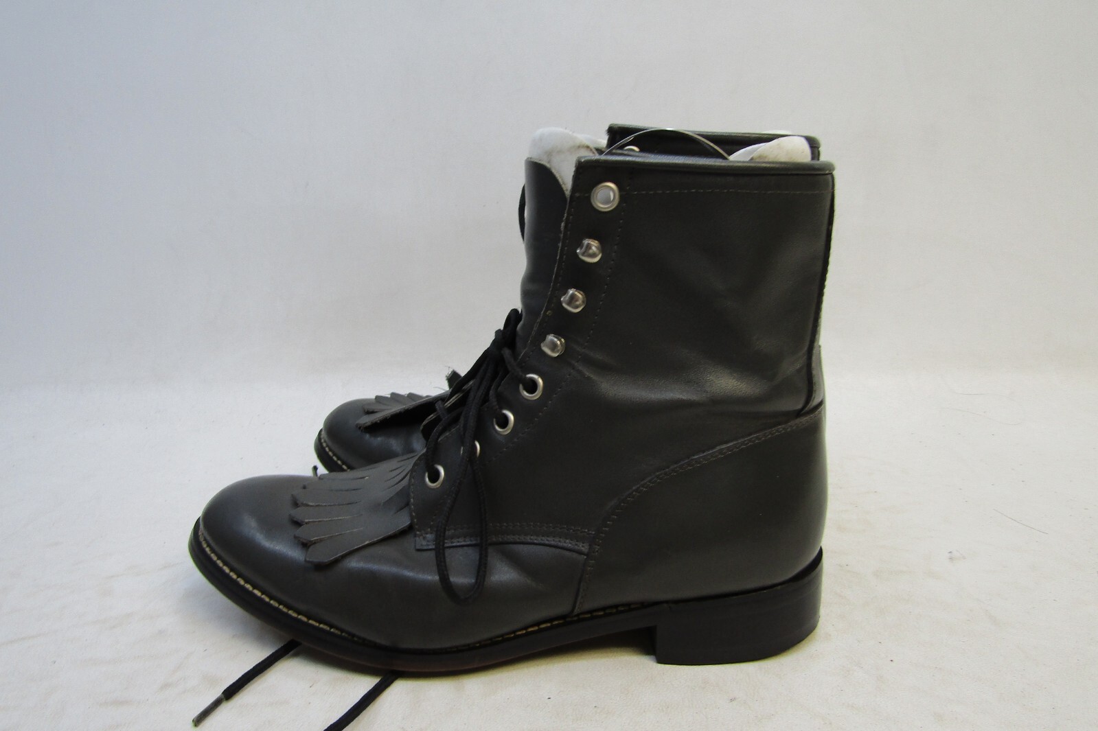 JUSTIN Mens Size 6 D Gray Leather Lace up Kilt Roper Western Cowboy Boots