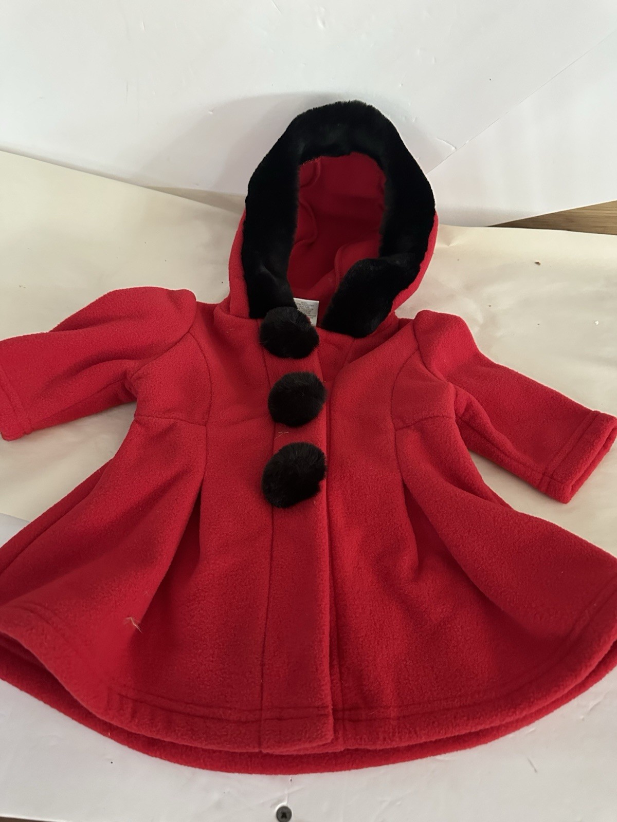 Infant Christmas Coat 6mo Red With Black Trim
