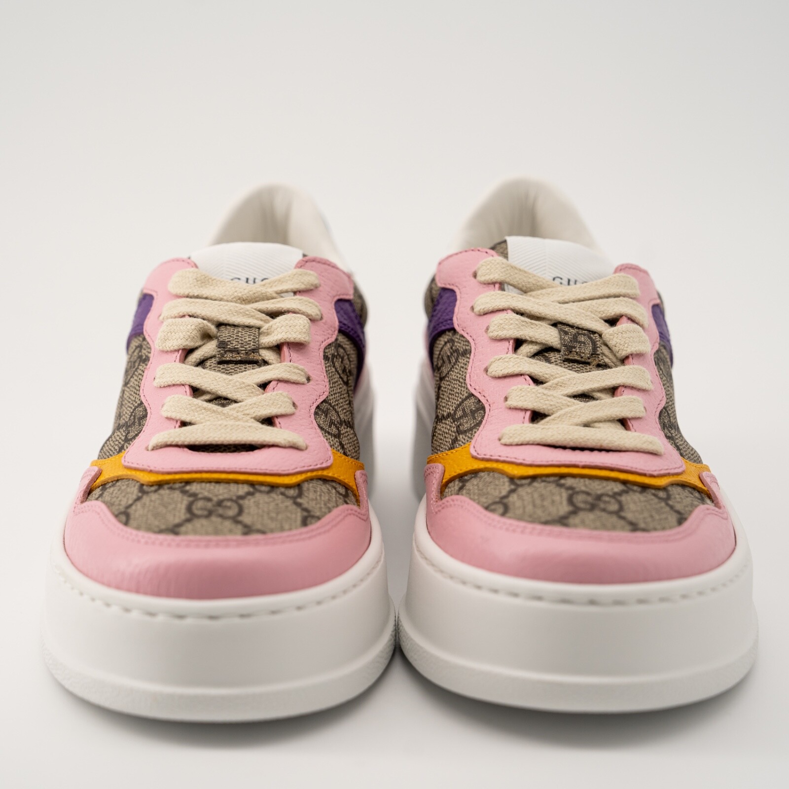 Gucci Women’s Sneakers Leather Chunky B Pink Beige GG Purple size 40.5 10.5 US